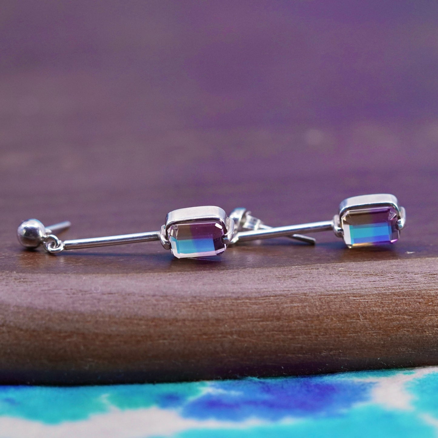 Vintage Sterling silver 925 handmade earrings with fluorite crystal drops