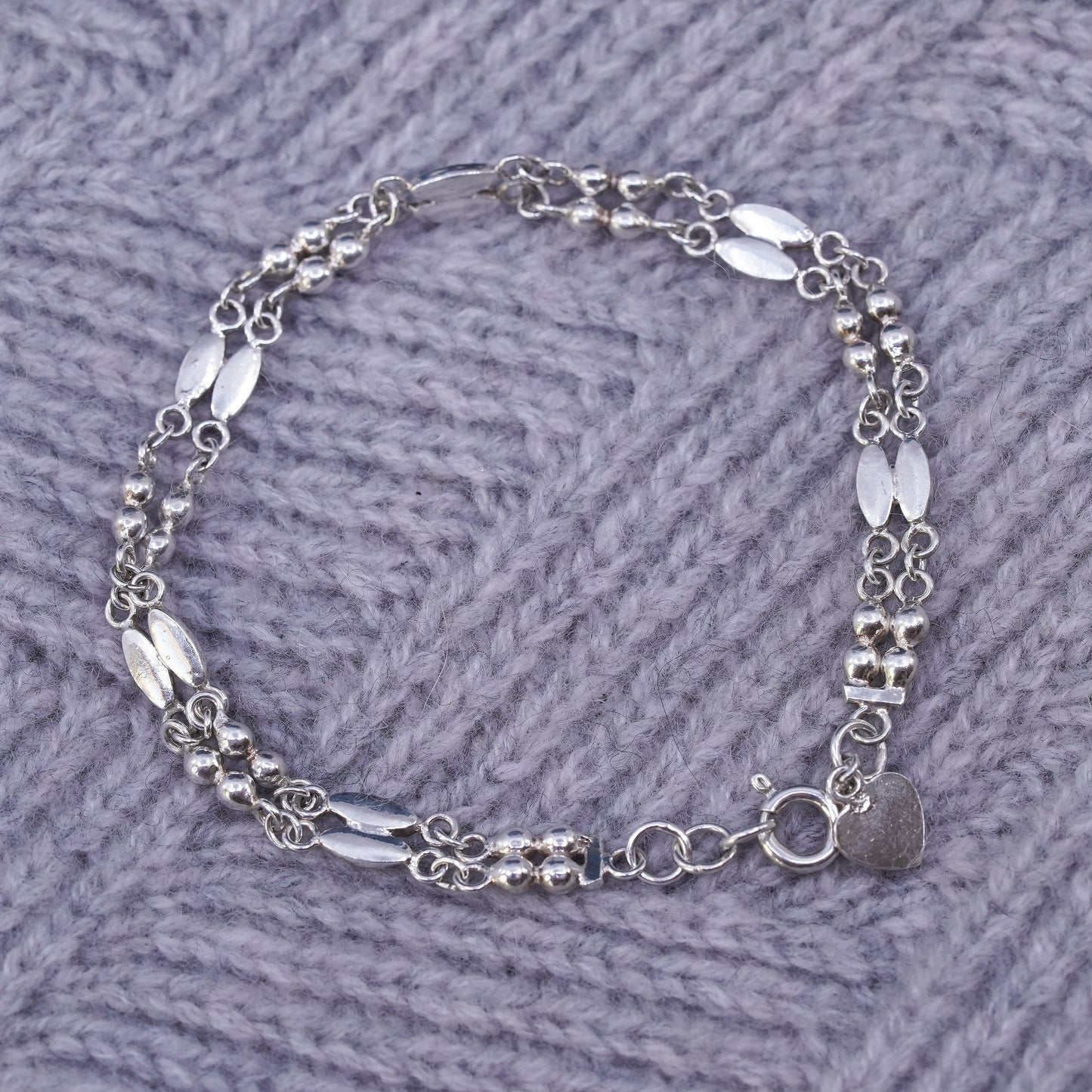 7.25", vintage Mexican Sterling silver handmade chain, 925 beads bracelet