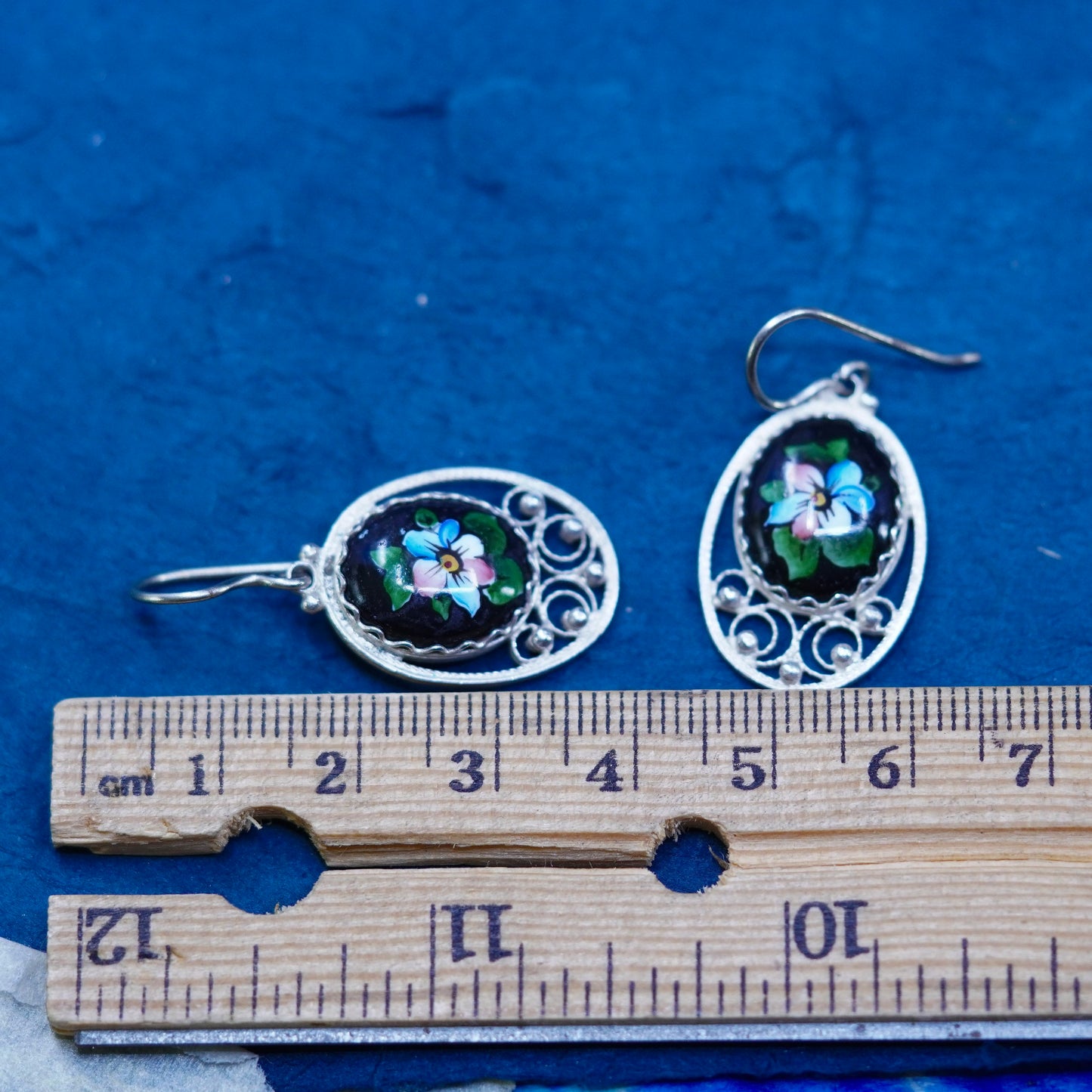 Vintage Sterling 925 silver handmade earrings with flower