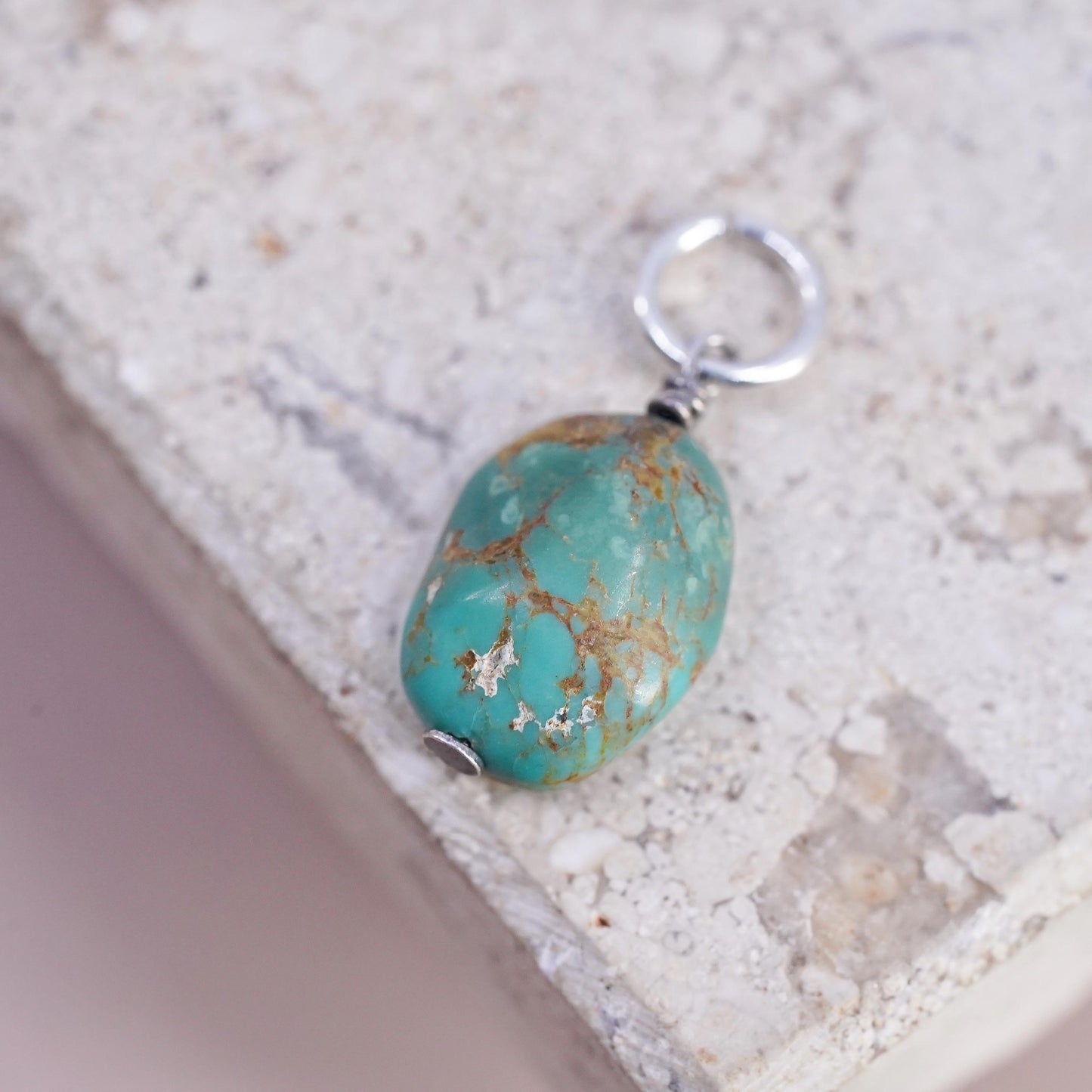 Vintage Sterling silver handmade pendant, 925 turquoise charm
