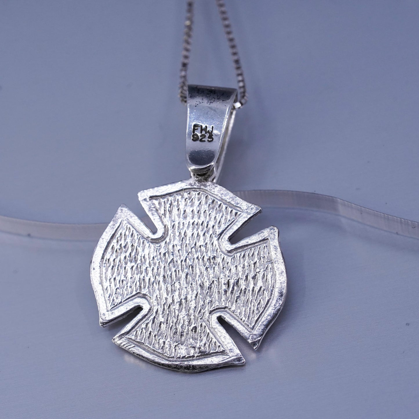 16”, Sterling 925 silver box necklace cross pendant fire rescue The Caduceus