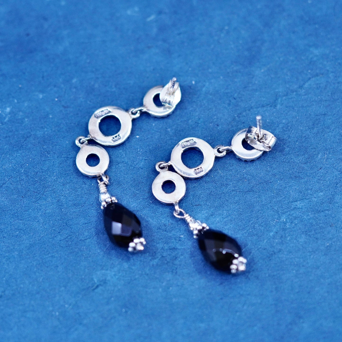 Vintage Sterling 925 silver handmade earrings with teardrop obsidian