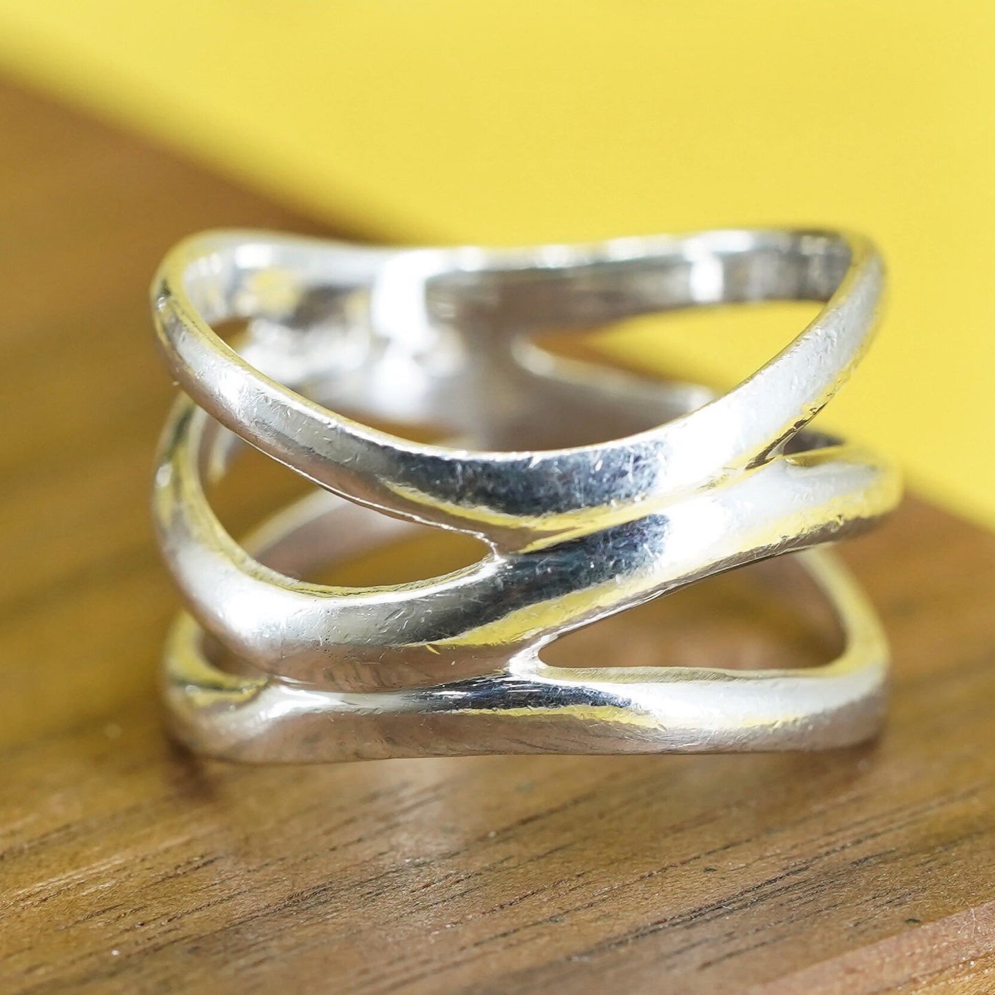 Size 7.5, vintage Sterling silver handmade ring, Modern 925 wavy band