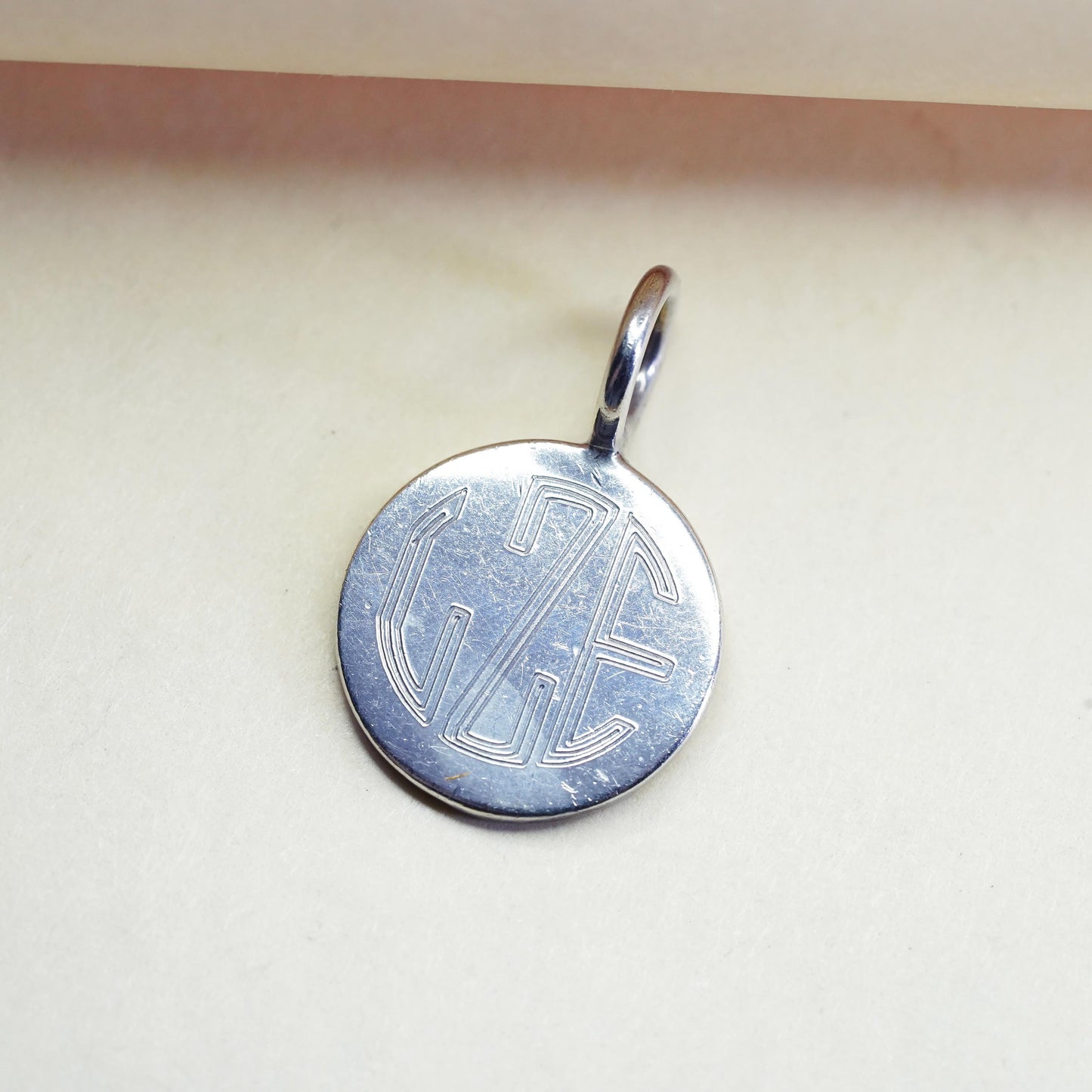 Vintage Sterling silver pendant, Mexico 925 name monogram, laser engraved GEZ