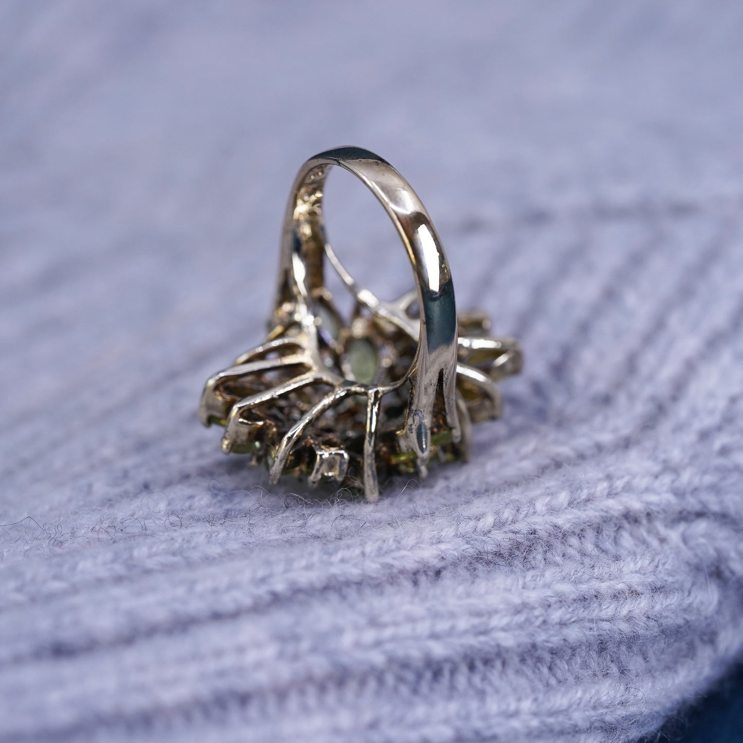 Size 7.25, vermeil gold over Sterling silver ring, 925 band w/ cluster peridot