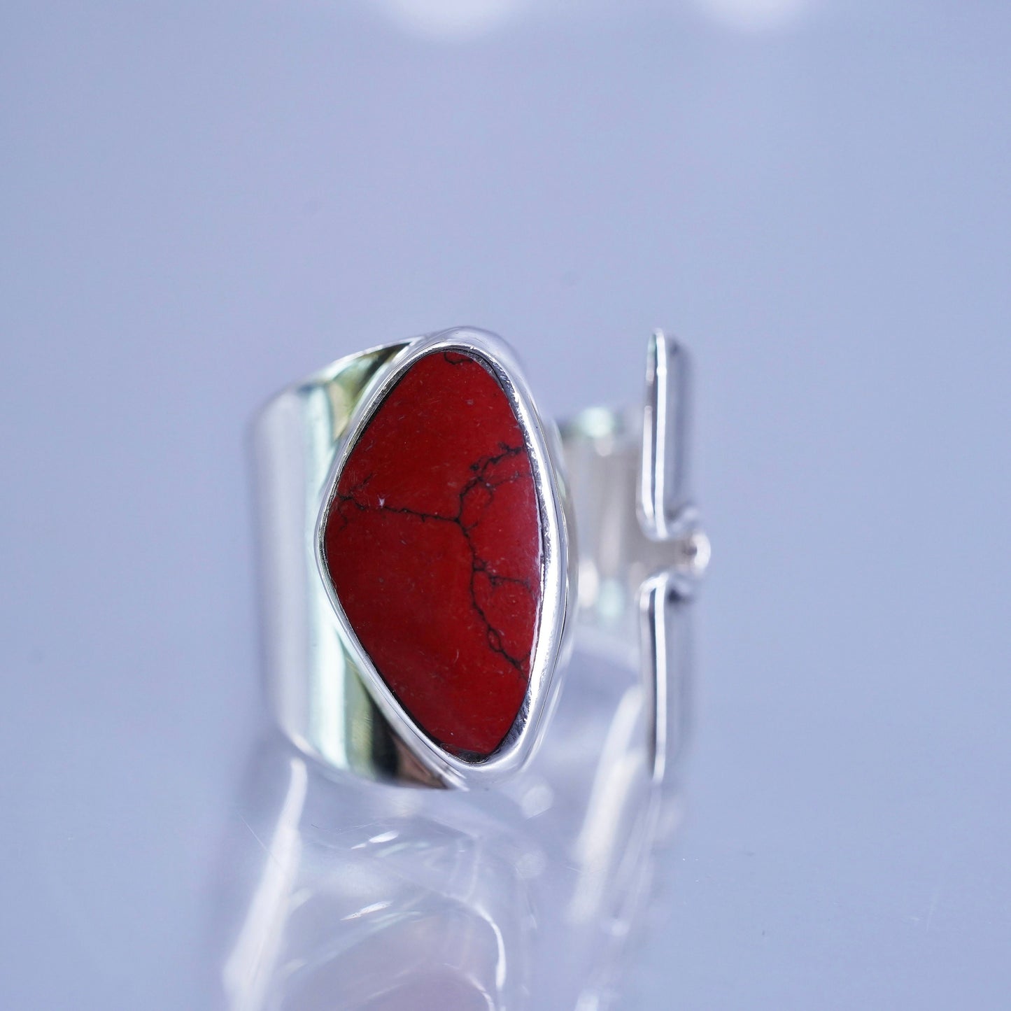 adjustable, vintage southwestern Sterling 925 silver handmade ring red jasper