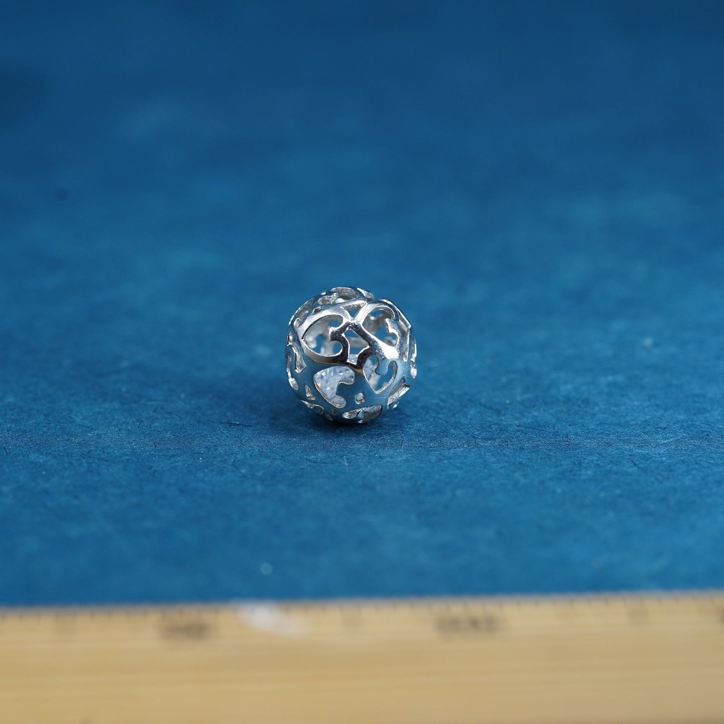 Vintage sterling silver handmade pendant, 925 heart bead charm with cz