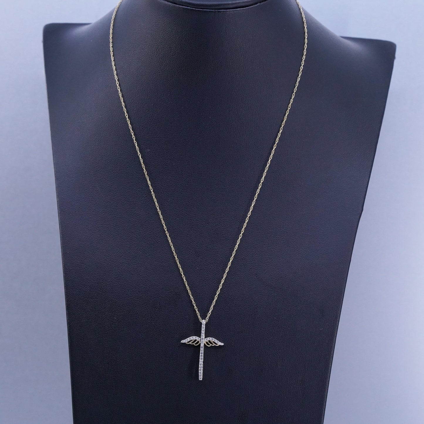 18”, vermeil gold over sterling 925 silver box necklace cross pendant diamond