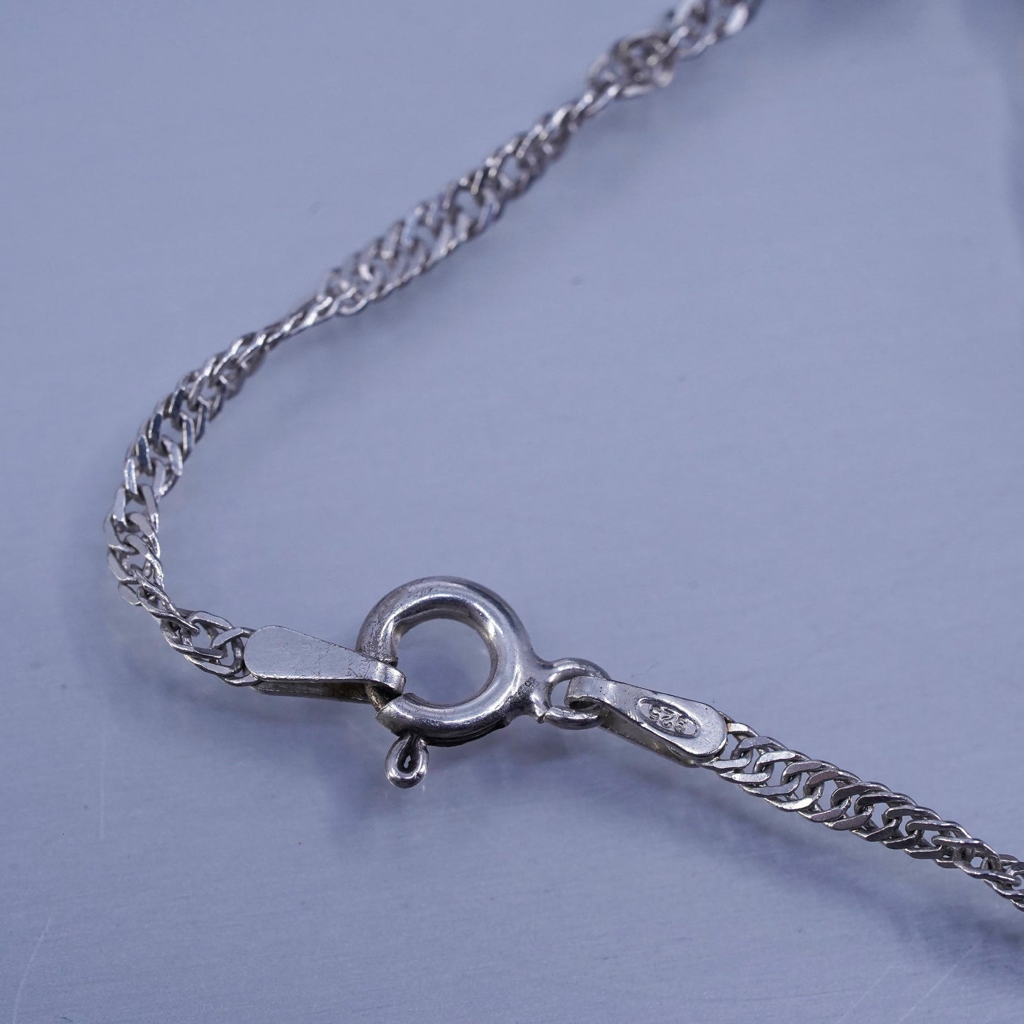 18” 2mm, Italian Sterling 925 silver twisted curb chain necklace with 5mm beads