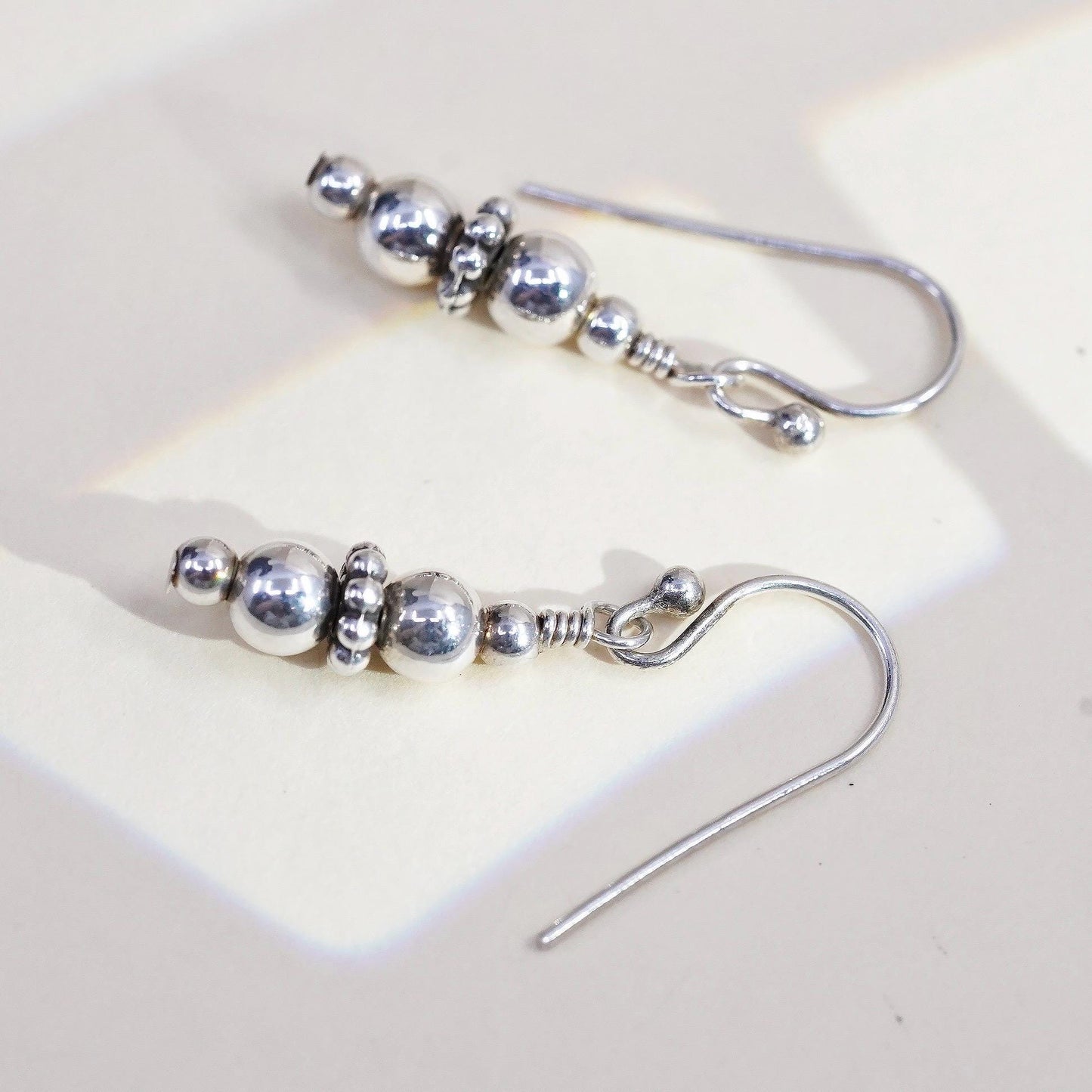 Vintage sterling silver handmade earrings, 925 beads dangles