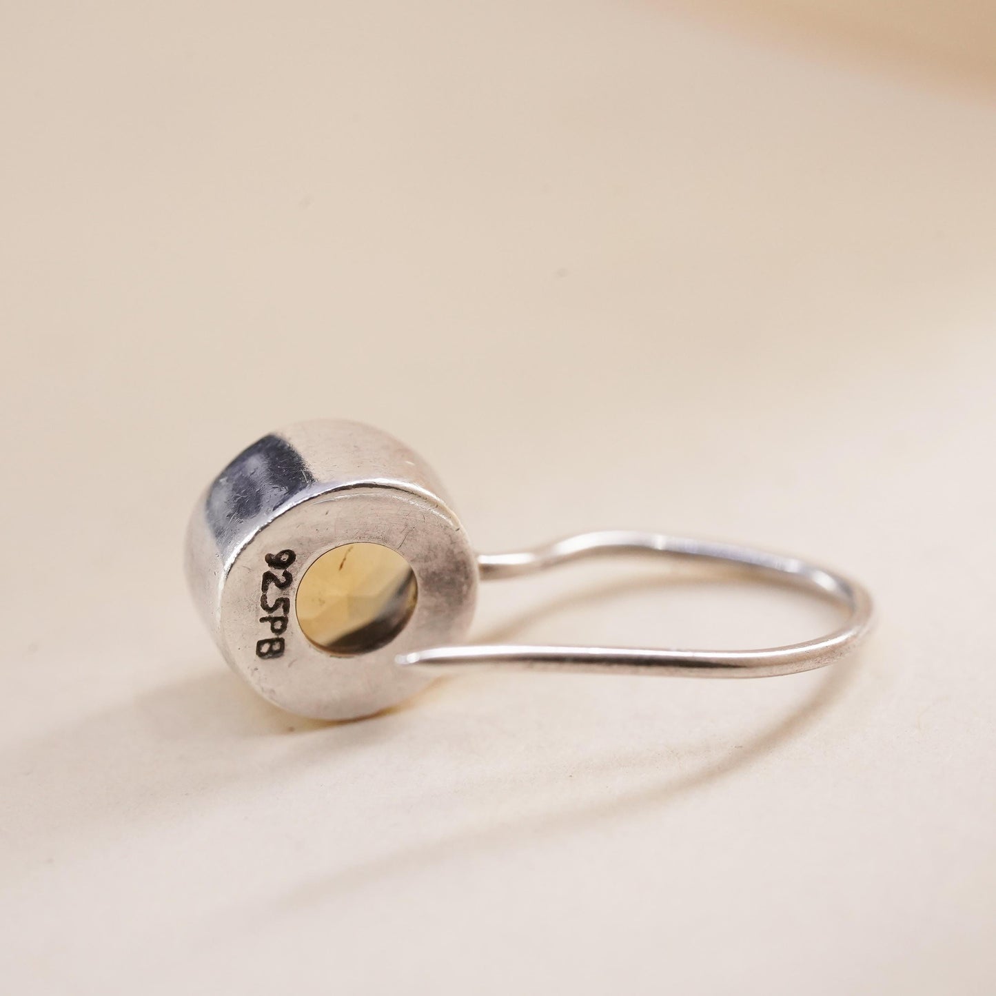 vintage sterling silver 925 handmade single circle citrine earring