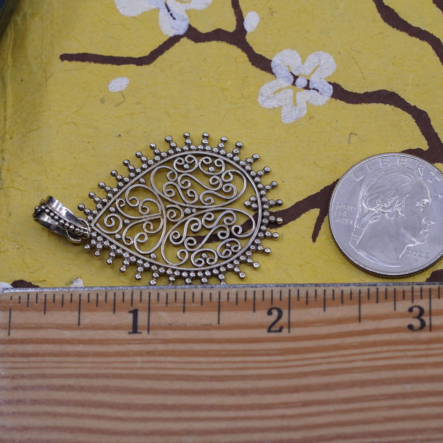 Vintage Sterling 925 silver handmade pendant, filigree teardrop pendant
