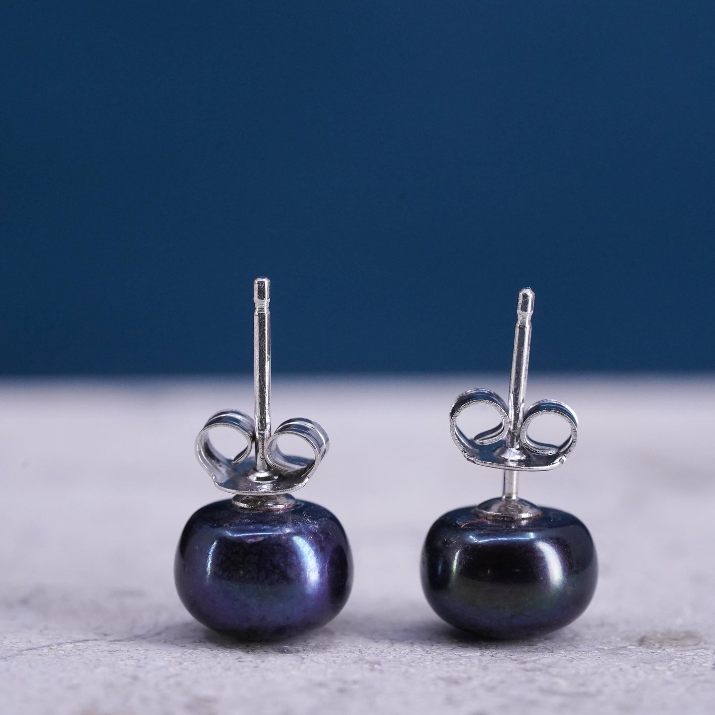 7mm, Sterling 925 silver with black pearl studs earrings
