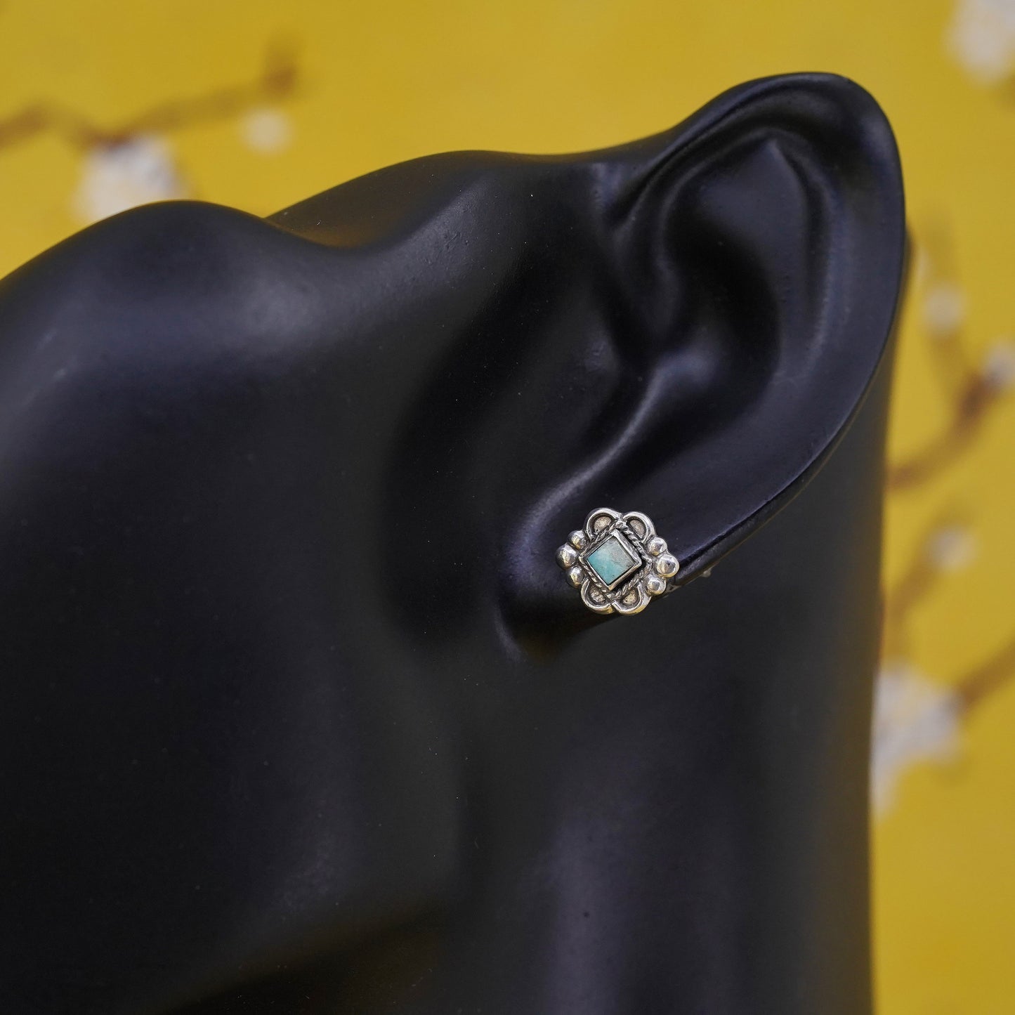 southwestern Sterling Silver Native American Earrings, 925 studs turquoise