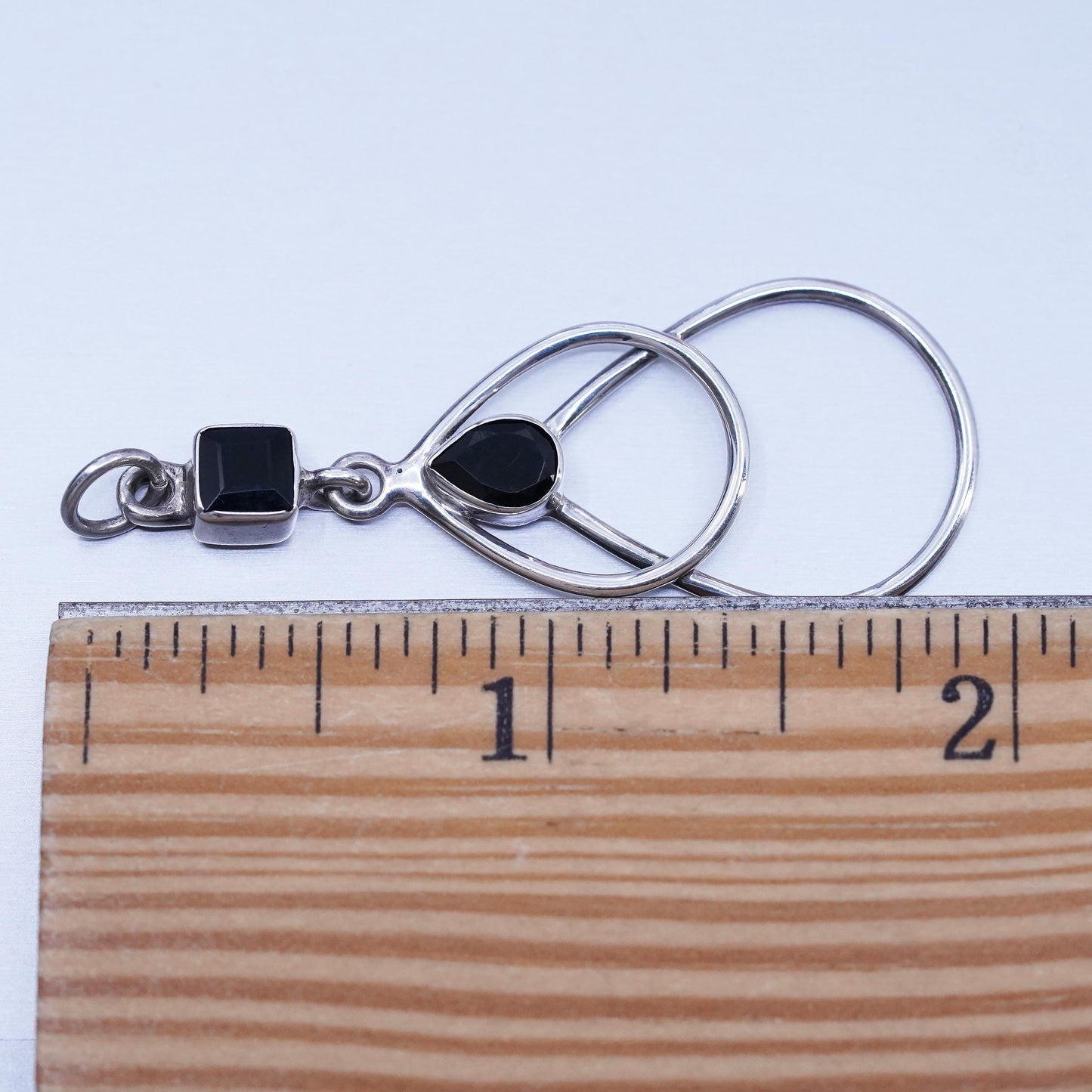 Vintage Sterling silver handmade charm, 925 teardrop pendant with onyx inlay