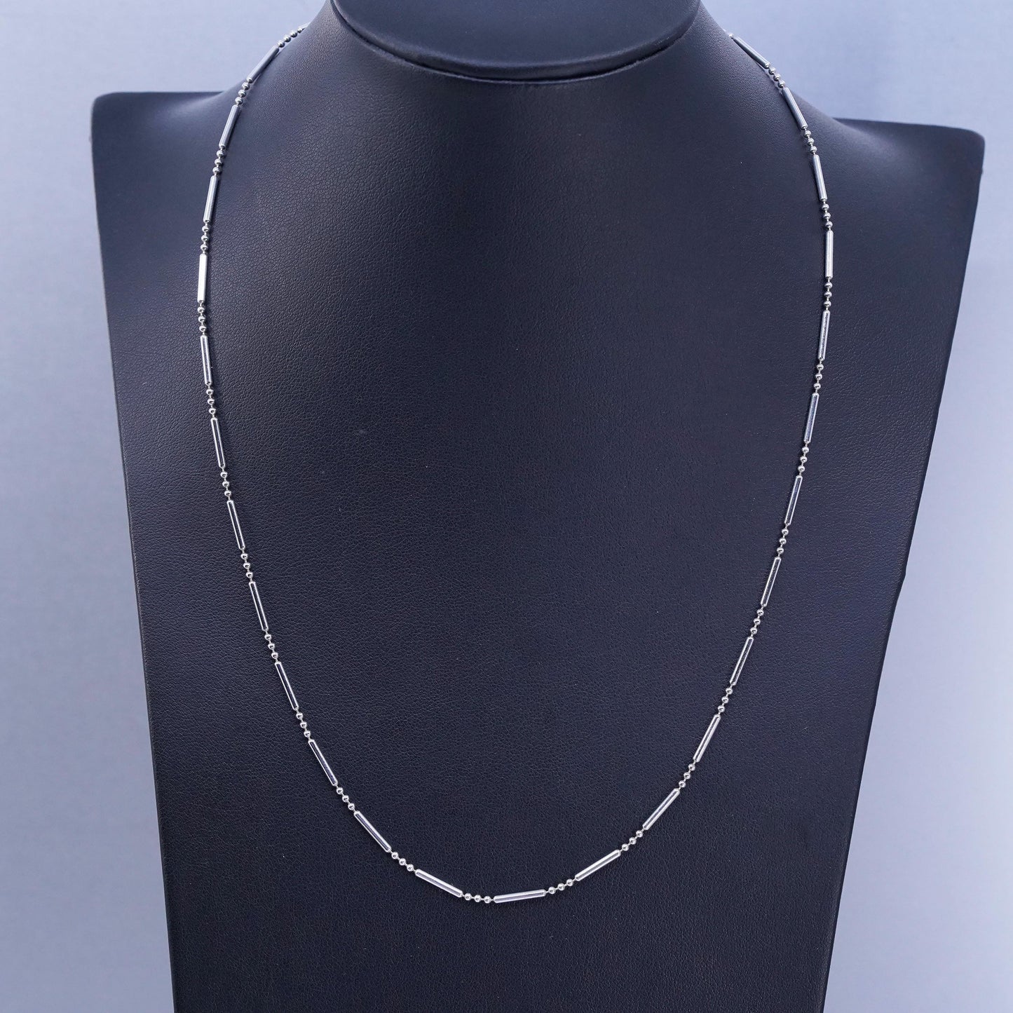 20” 1mm, vintage Italy Sterling 925 silver bar bead chain necklace