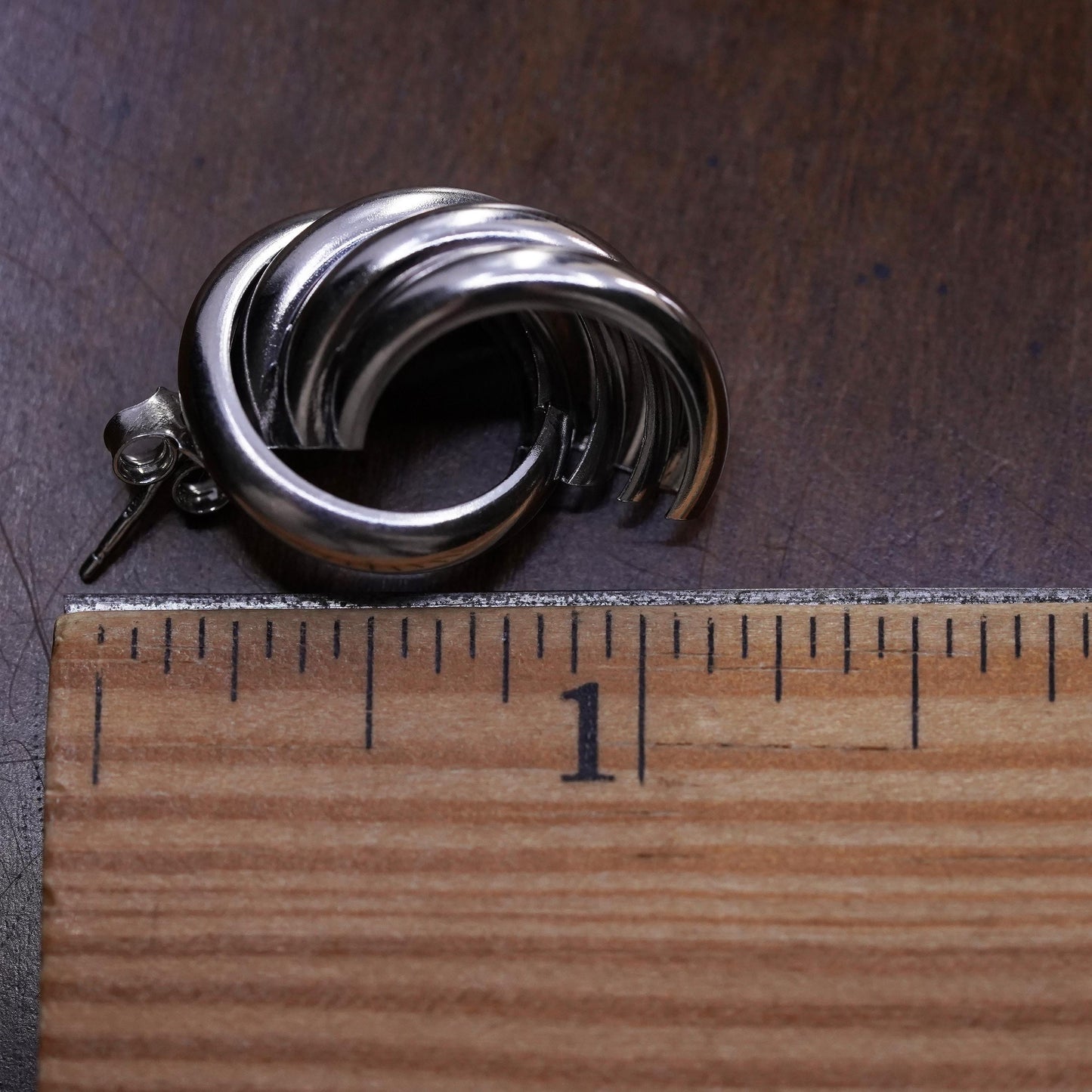 Vintage Mexican handmade single earring. Sterling 925 silver huggie stud
