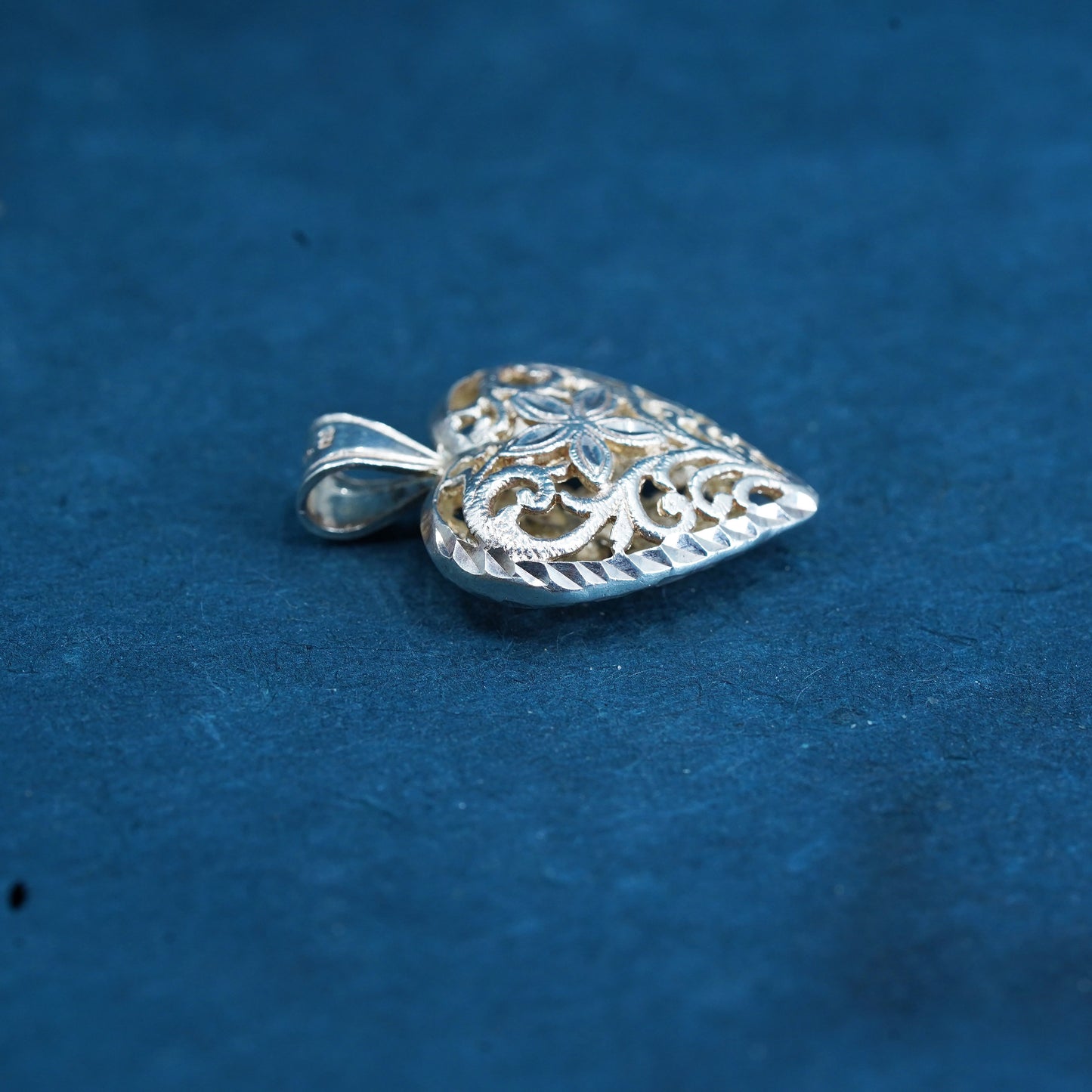 Vintage Sterling silver handmade pendant, 925 filigree heart