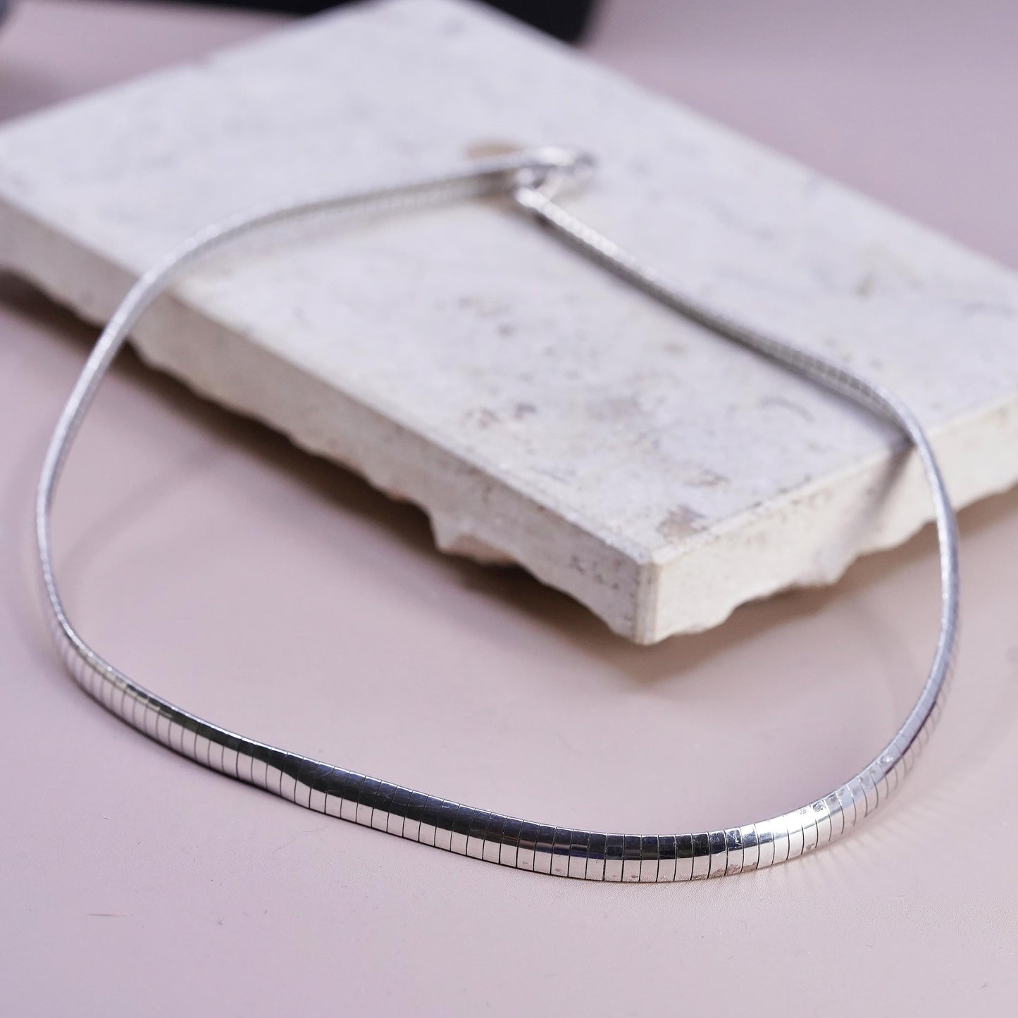 17" Italian Sterling silver handmade necklace, solid 925 silver omega chain