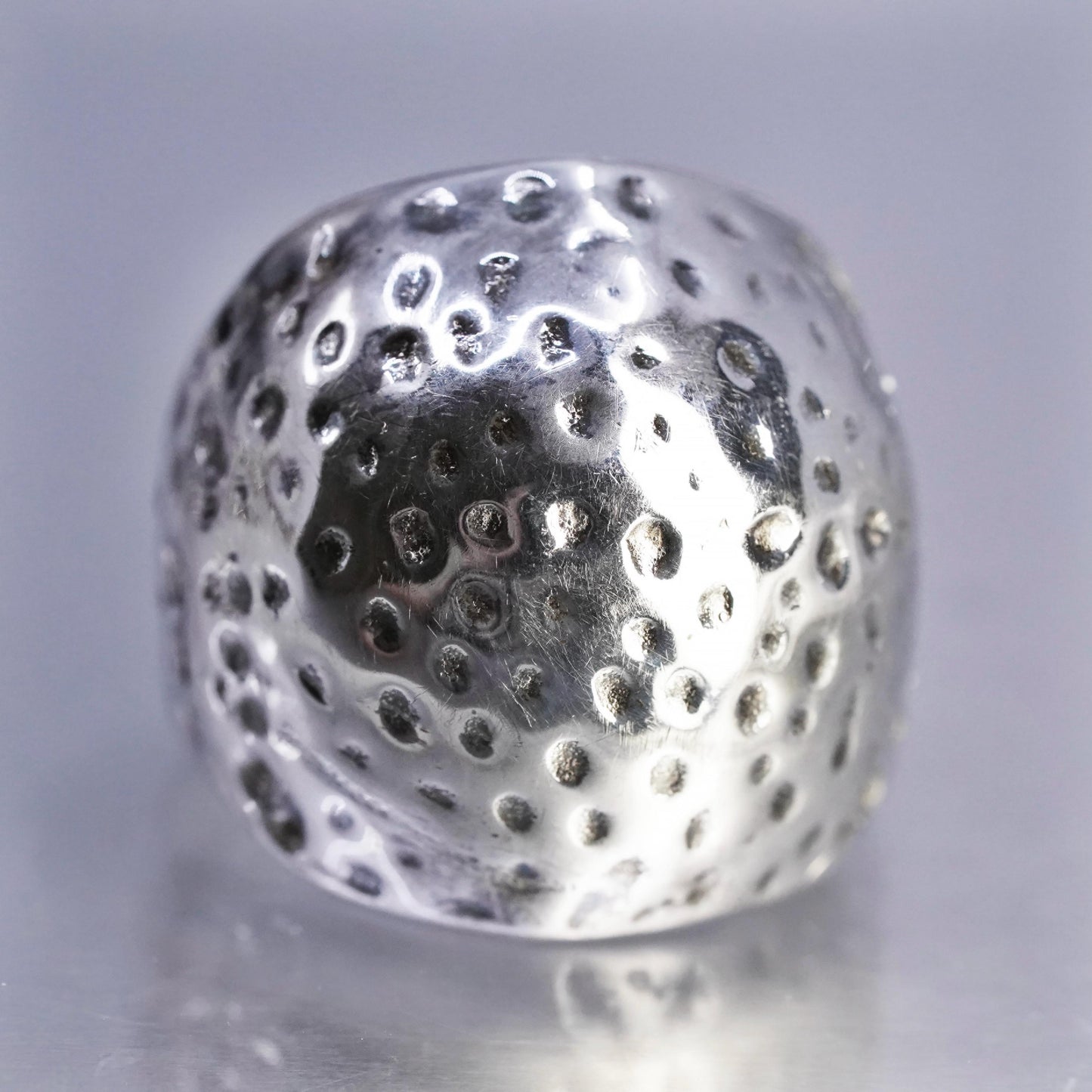 Size 7, Vintage puffy Sterling 925 Silver Beaded Dot Dome Band Ring