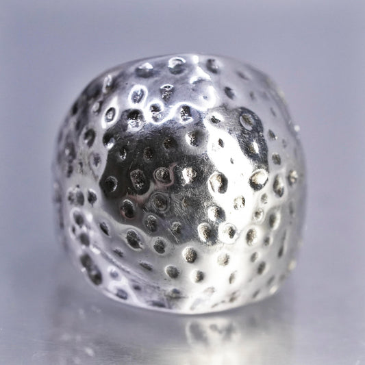 Size 7, Vintage puffy Sterling 925 Silver Beaded Dot Dome Band Ring