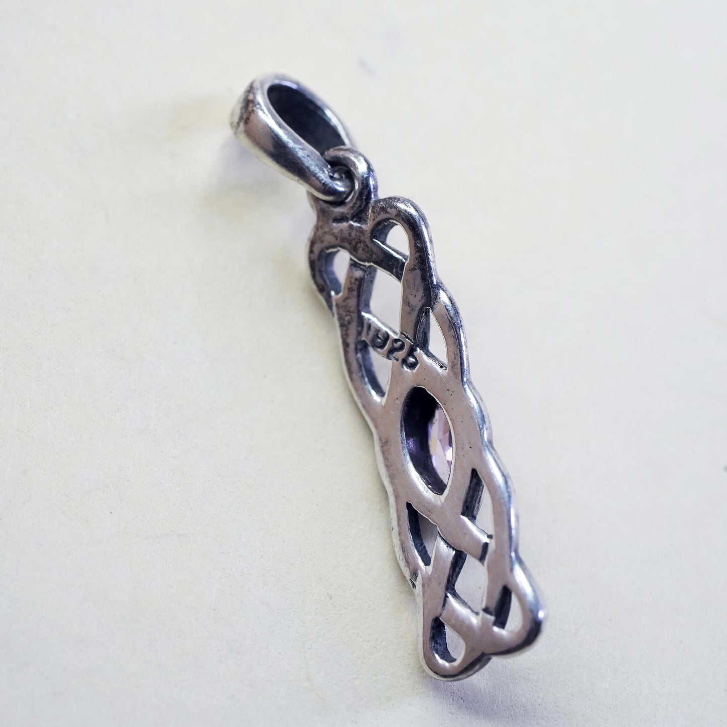 sterling silver handmade pendant, 925 silver Irish Celtic knot charm amethyst