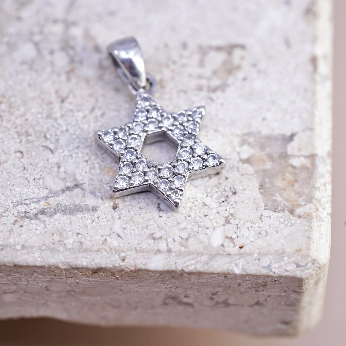 Vintage Sterling 925 silver cluster cz hexagram Star of David charm pendant, stamped 925