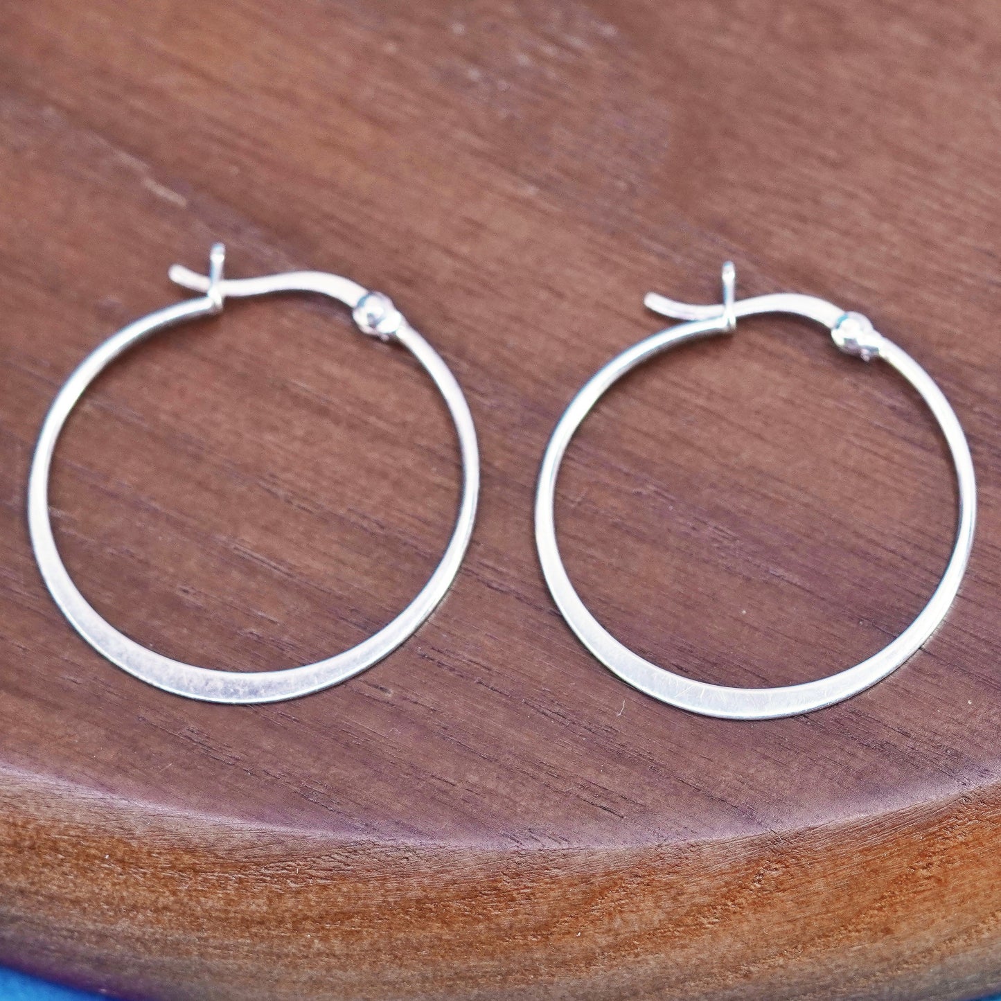 1.25”, vintage Sterling silver handmade earrings, 925 flatten hoops