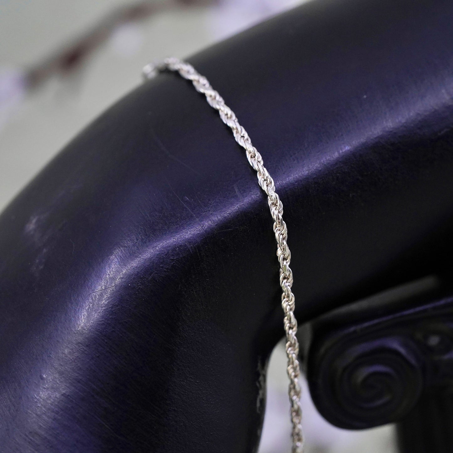 7”, 2mm, Vintage sterling 925 silver Italy rope chain bracelet