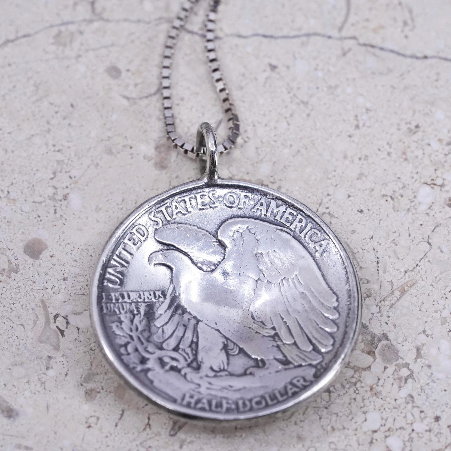 American Eagle US half dollar Coin pendant, Sterling 925 silver necklace