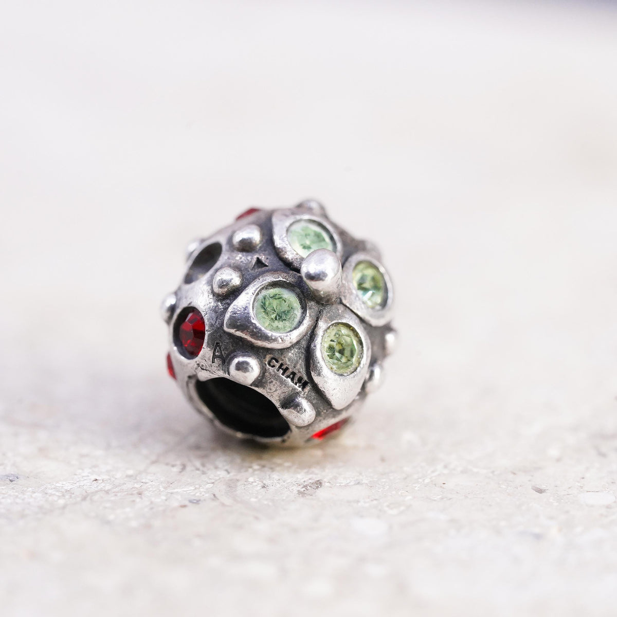 Cham Sterling silver handmade bead pendant, 925 strawberry charm colorful cz