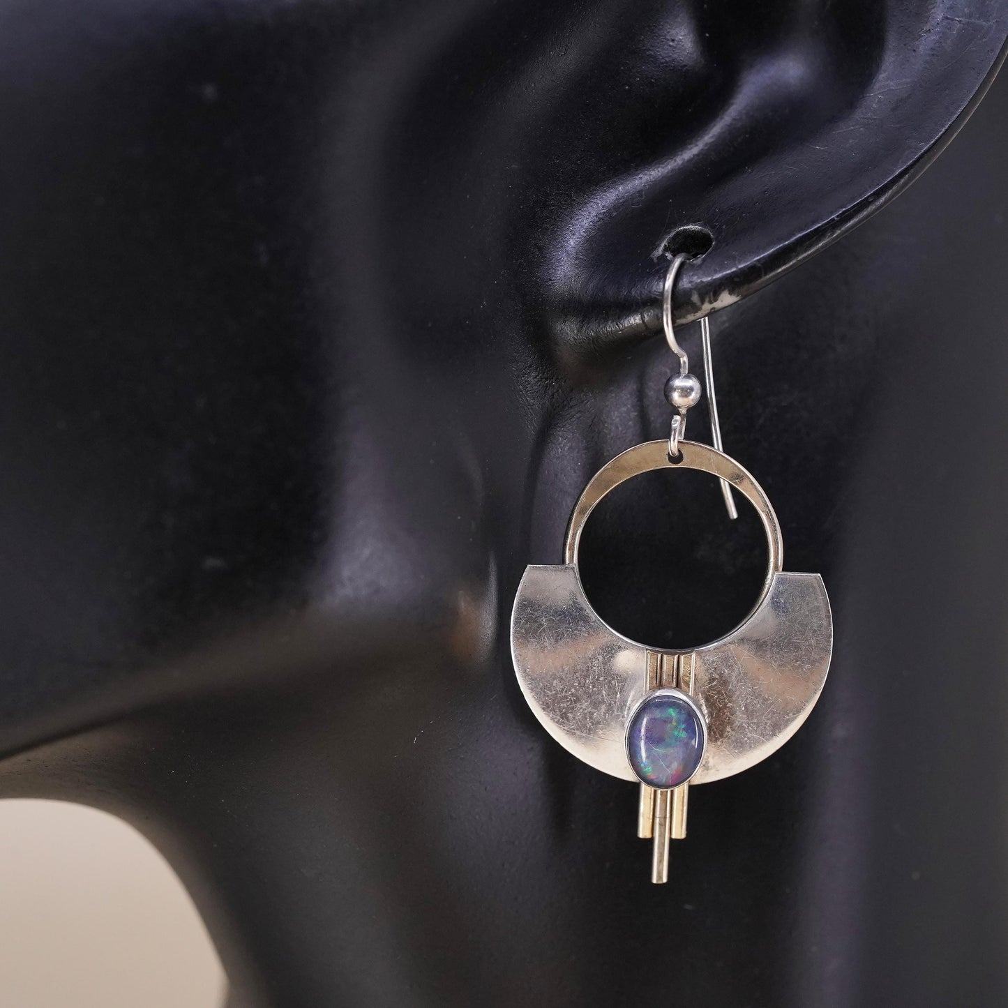 PJP gold filled two tone sterling silver single earring 925 disc with fire opal
