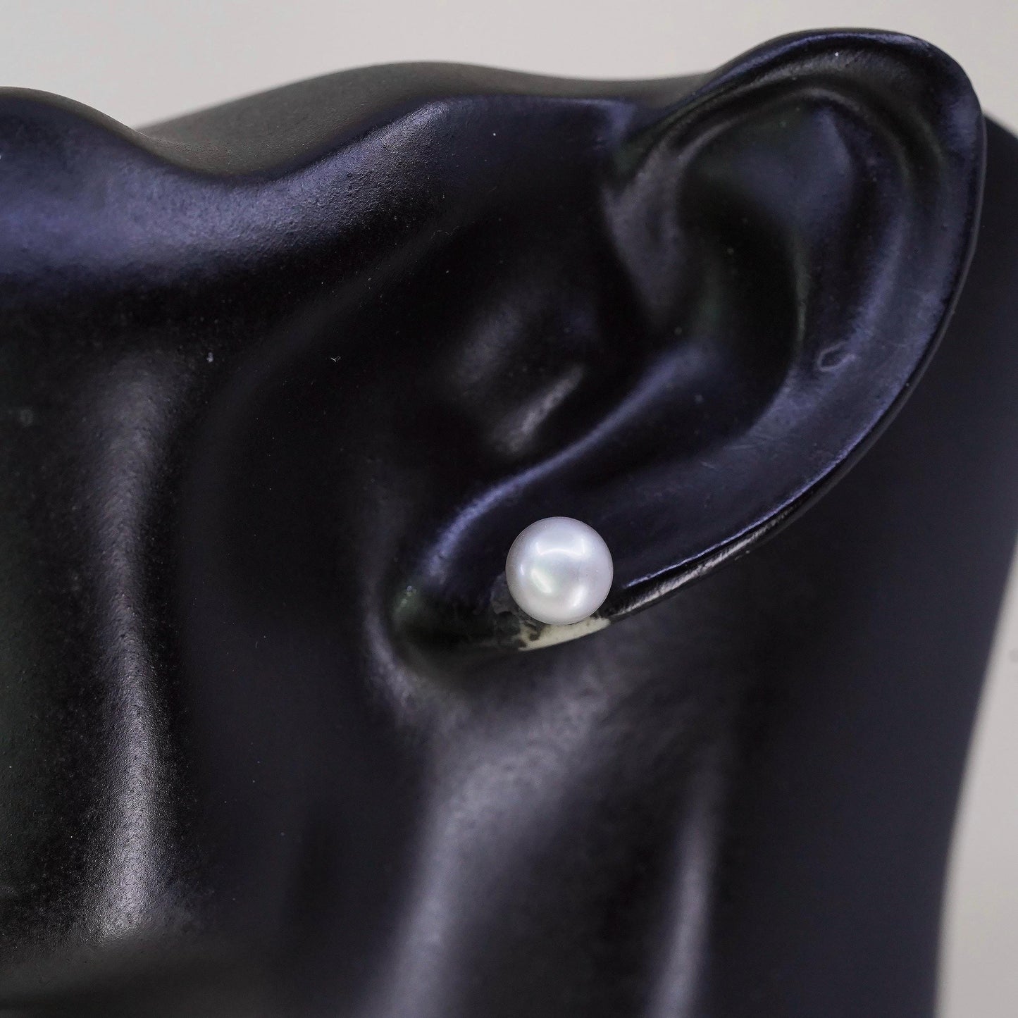 7mm, Vintage sterling silver earrings, 925 studs with gray pearl