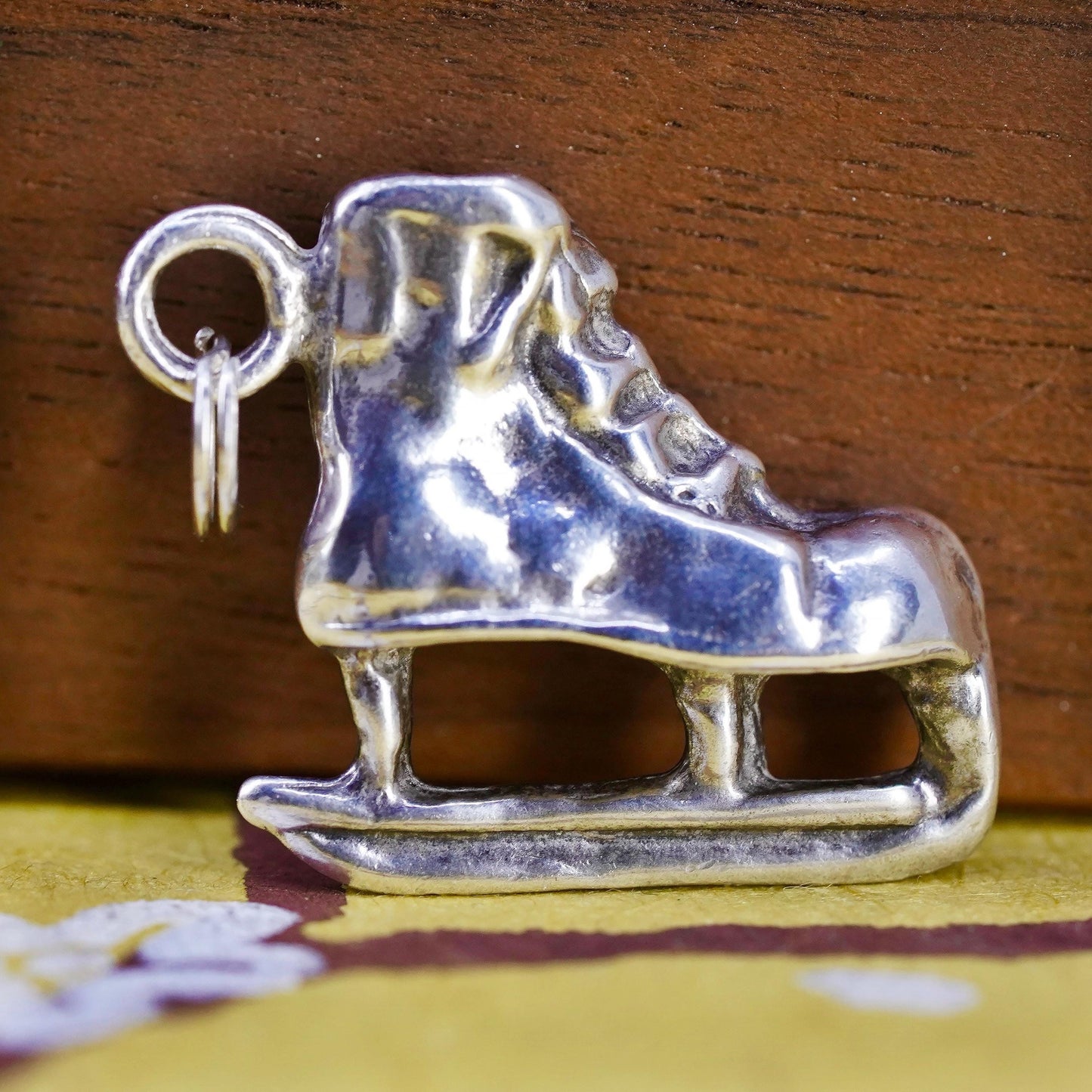 Vintage Sterling silver handmade pendant, 925 ice skate shoe charm