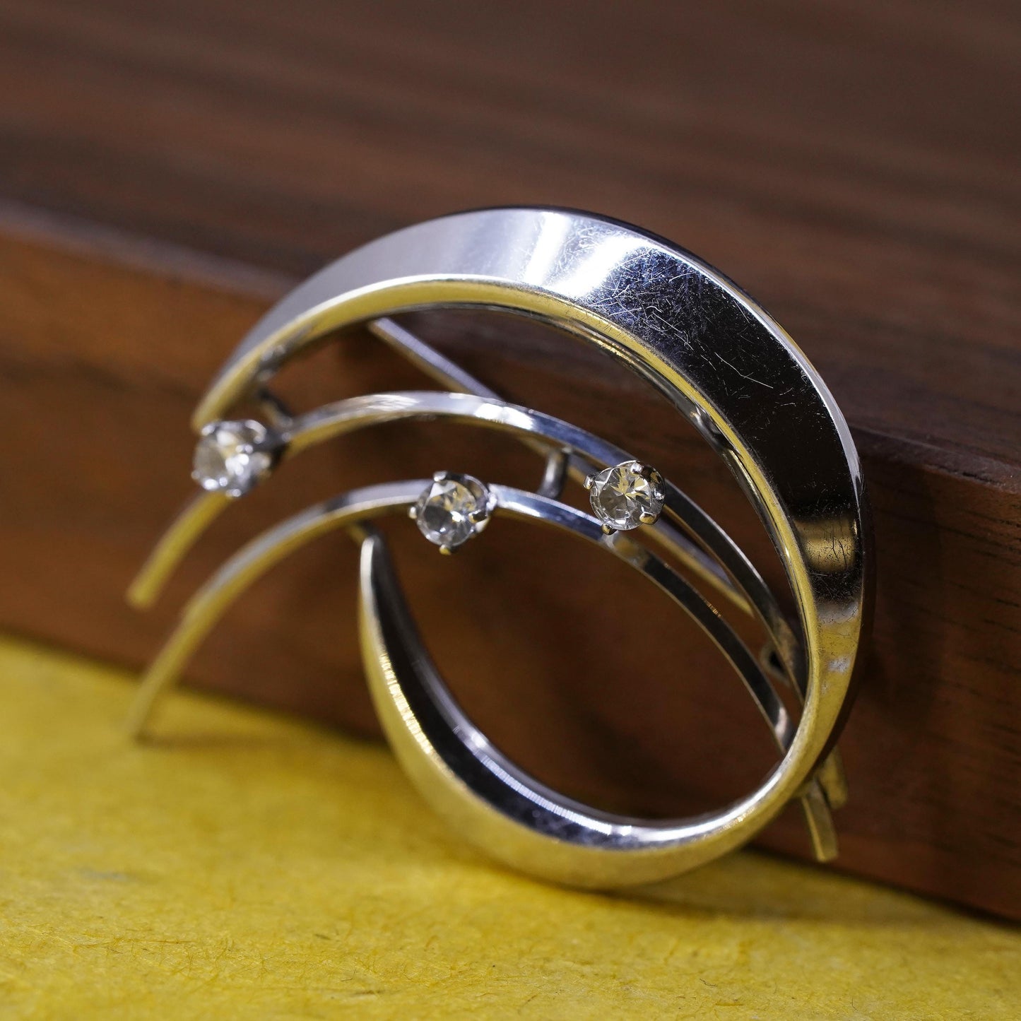 Vintage 1920s Art Deco handmade 835 silver flower brooch with rhinestones