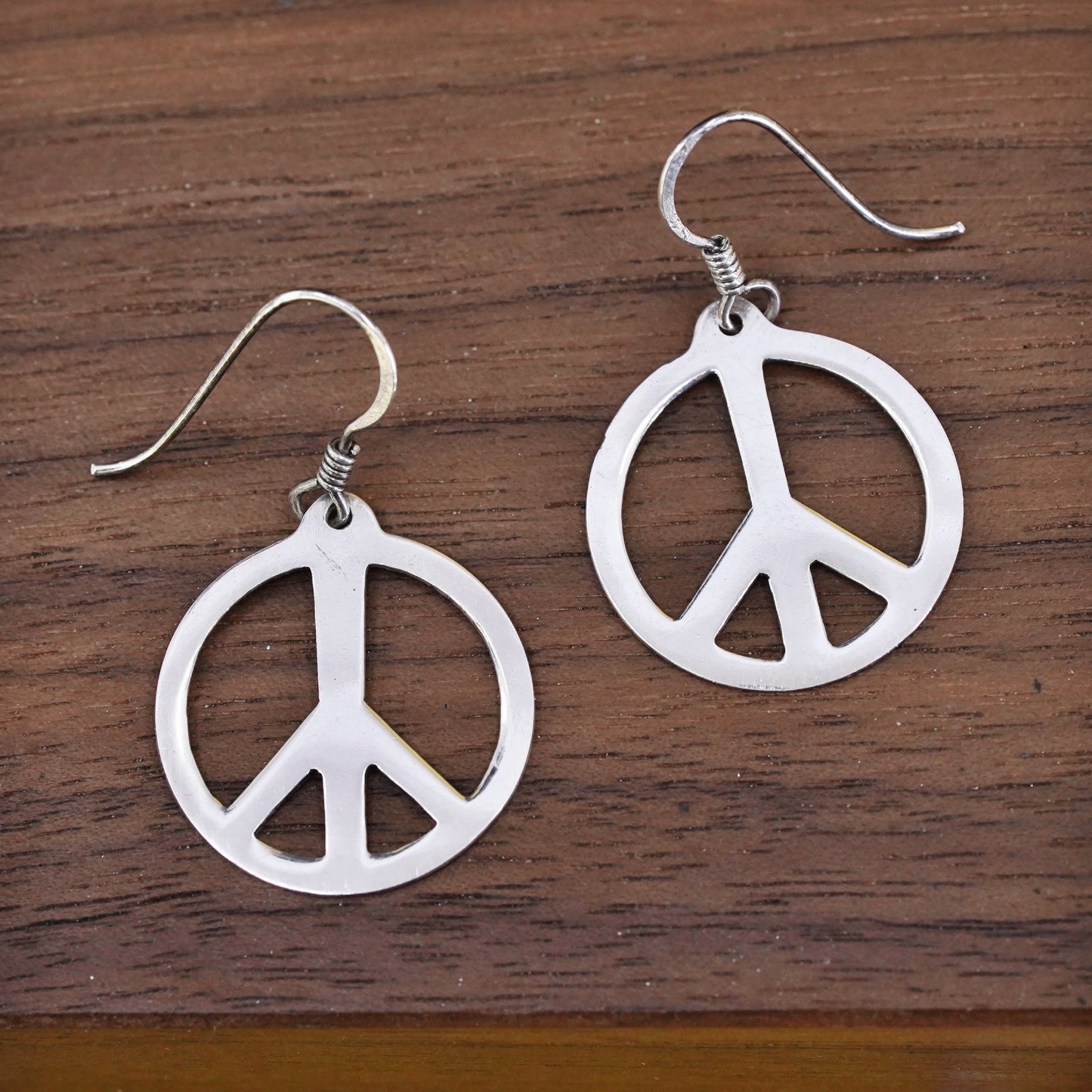 Vintage Sterling 925 silver handmade earrings, peace sign CND