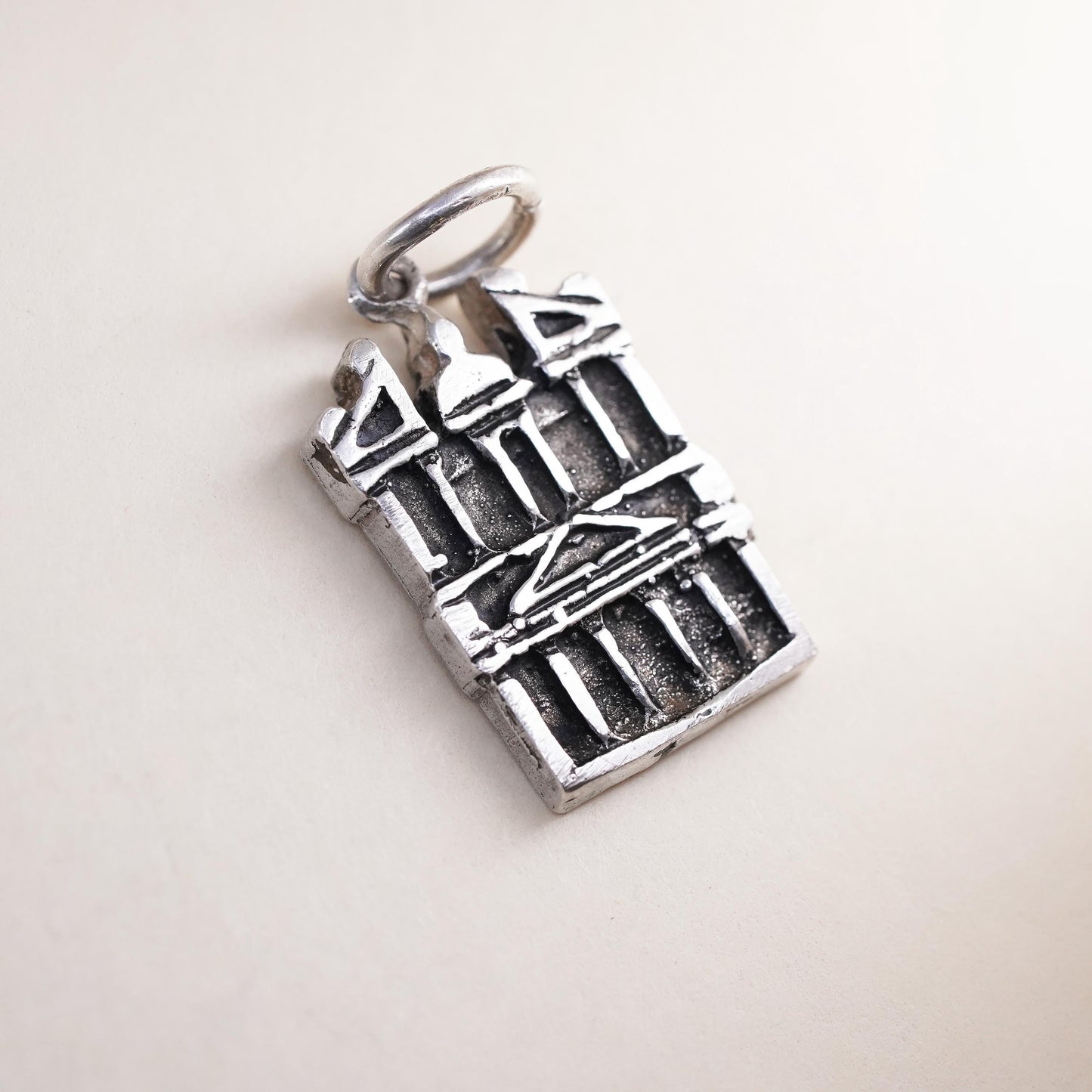 Vintage Sterling silver handmade pendant, 925 silver church building charm