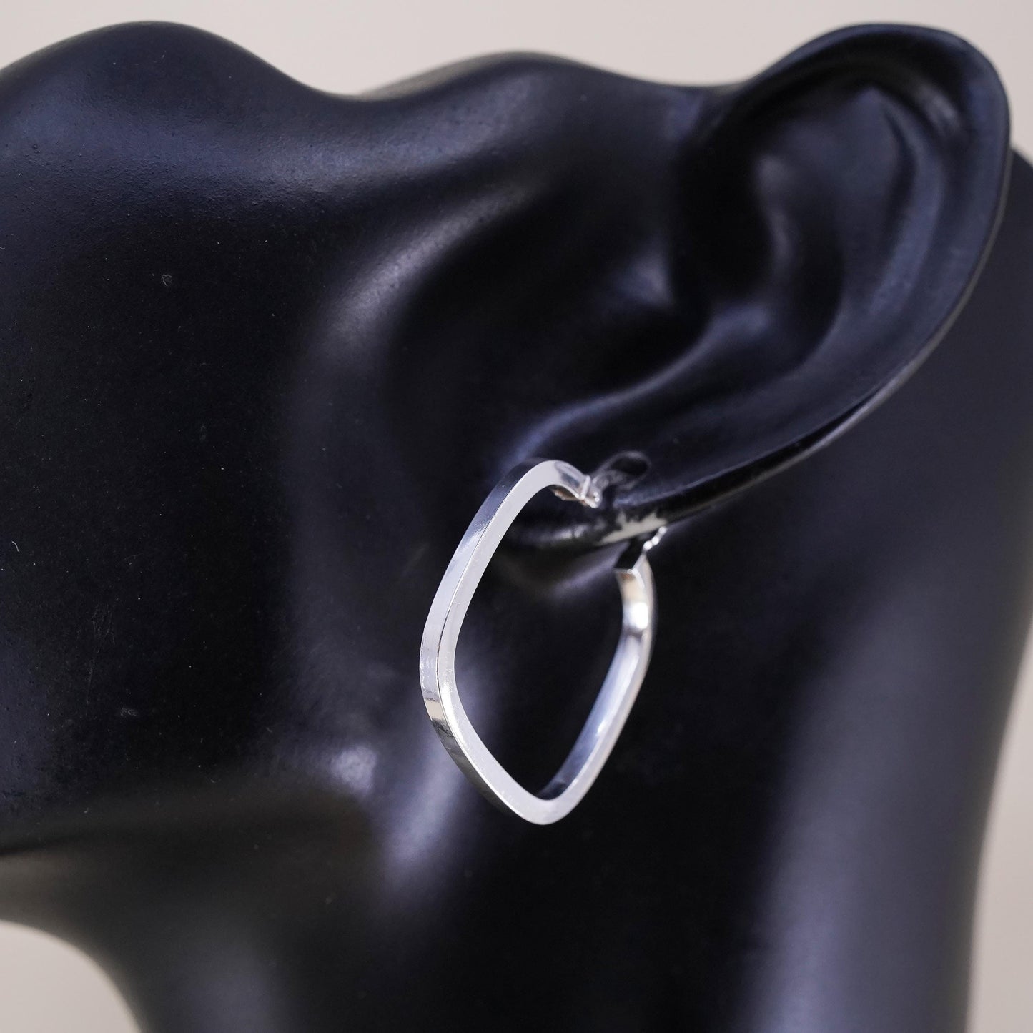 1.25" Vintage sterling silver loop earrings, primitive square hoops