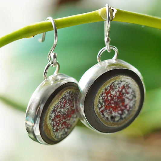Vintage sterling 925 silver handmade earrings with round artisan stone