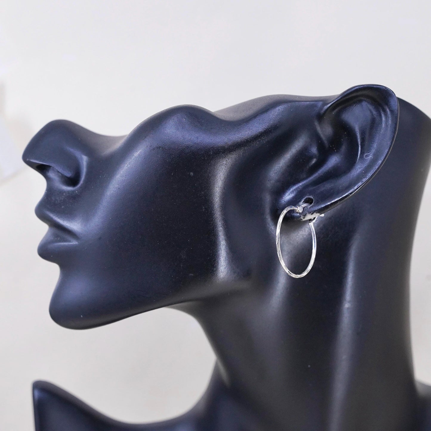 1”, Vintage sterling silver loop earrings, fashion minimalist textured hoops