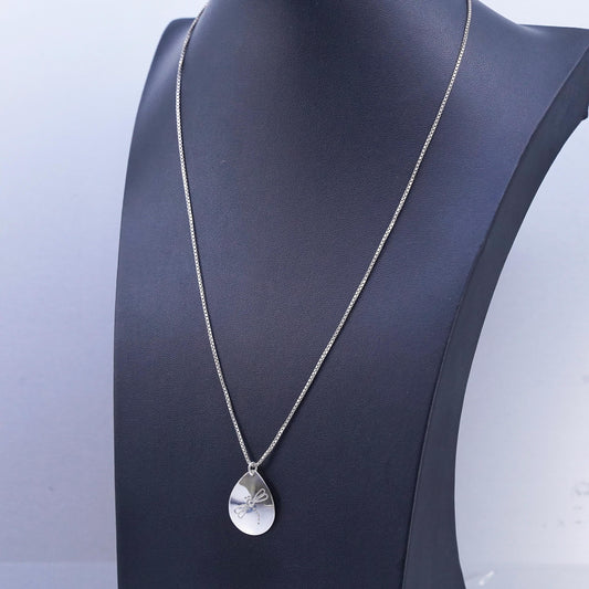 20", Italian sterling 925 silver box necklace dragonfly teardrop tag pendant