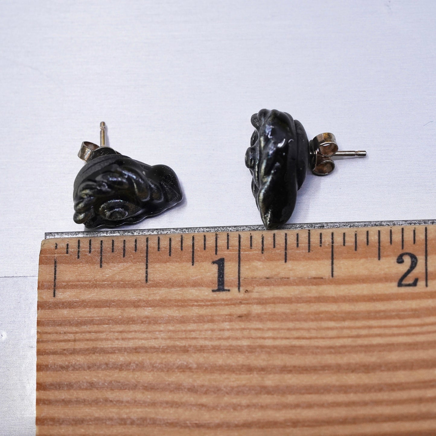 Vintage handmade Sterling silver earrings, 925 black resin studs