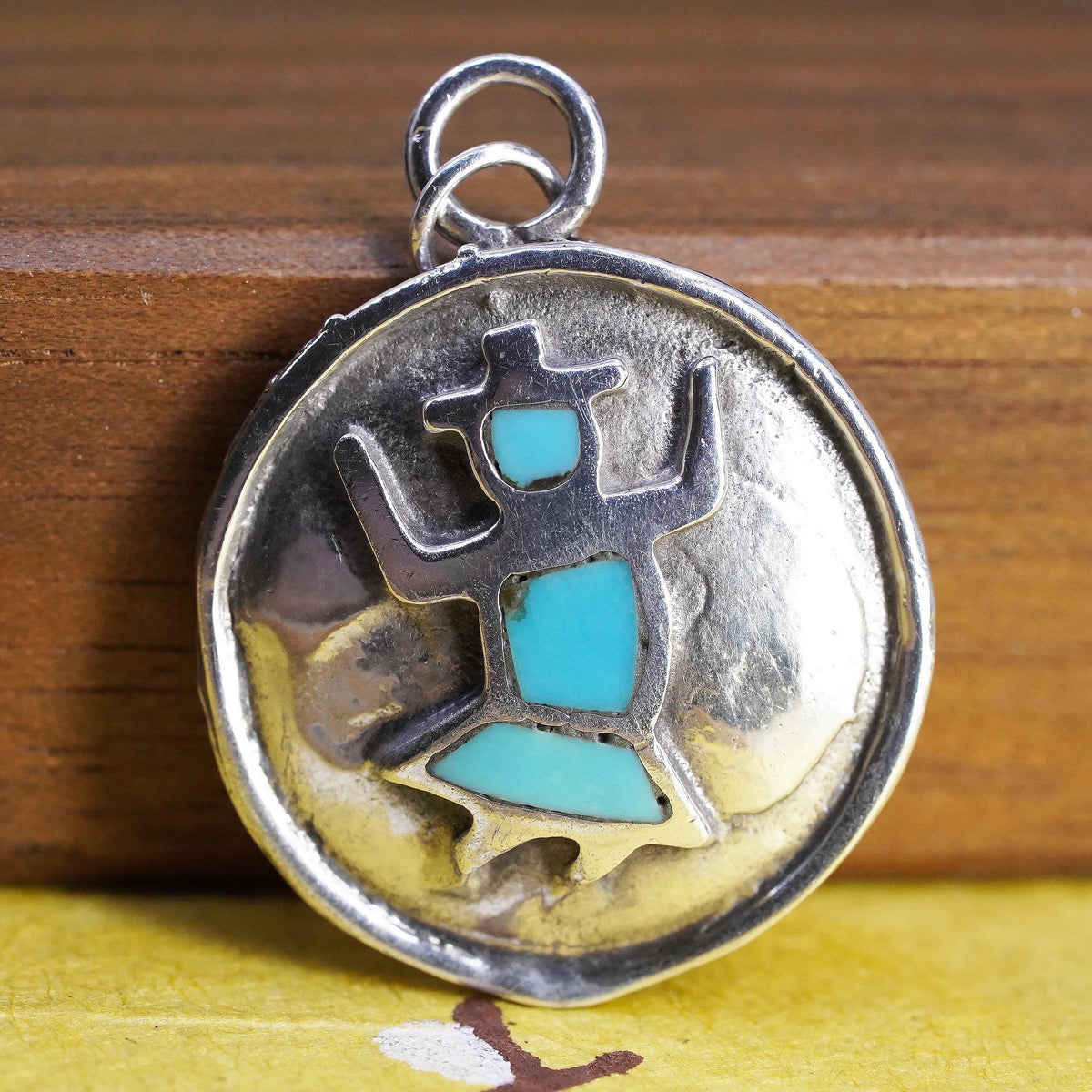 Southwestern Turquoise Cowboy Pendant Sterling Silver Charm Native American 925