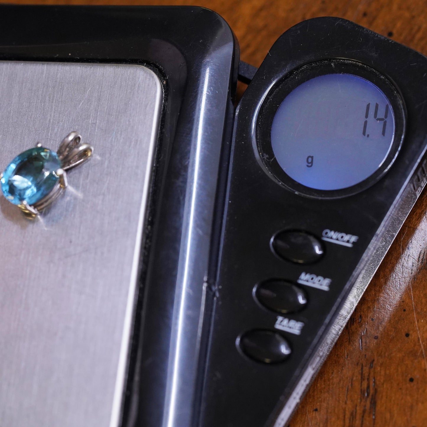Vintage sterling 925 silver oval pendant with blue topaz