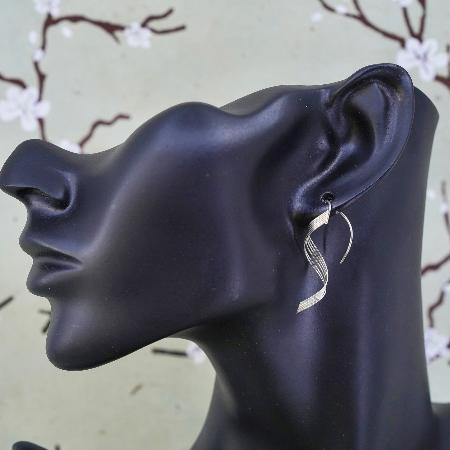 Vintage sterling silver handmade earrings, 925 twisted dangles, silver tested