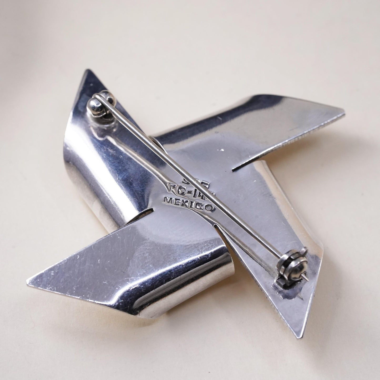 Vintage sterling silver handmade brooch, 925 silver pinwheel, minimalist