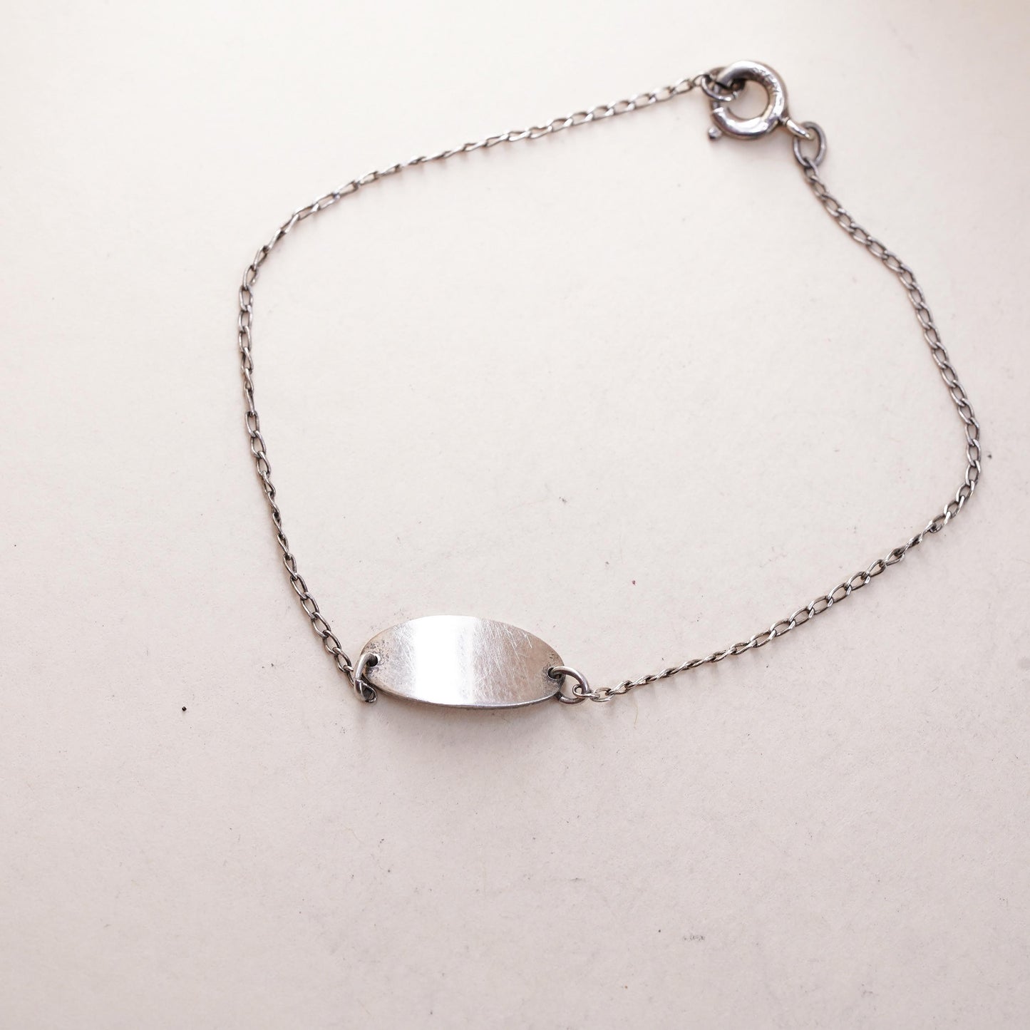 6.25", Vintage sterling silver bracelet, 925 circle chain with name tag