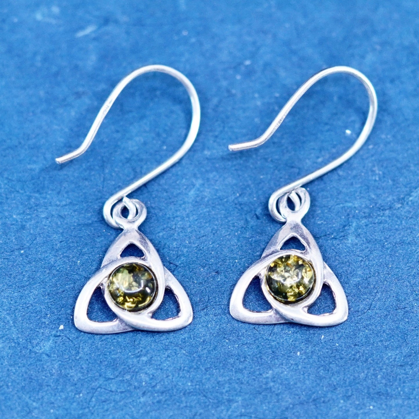 Vintage sterling 925 silver handmade irish knot earrings with amber