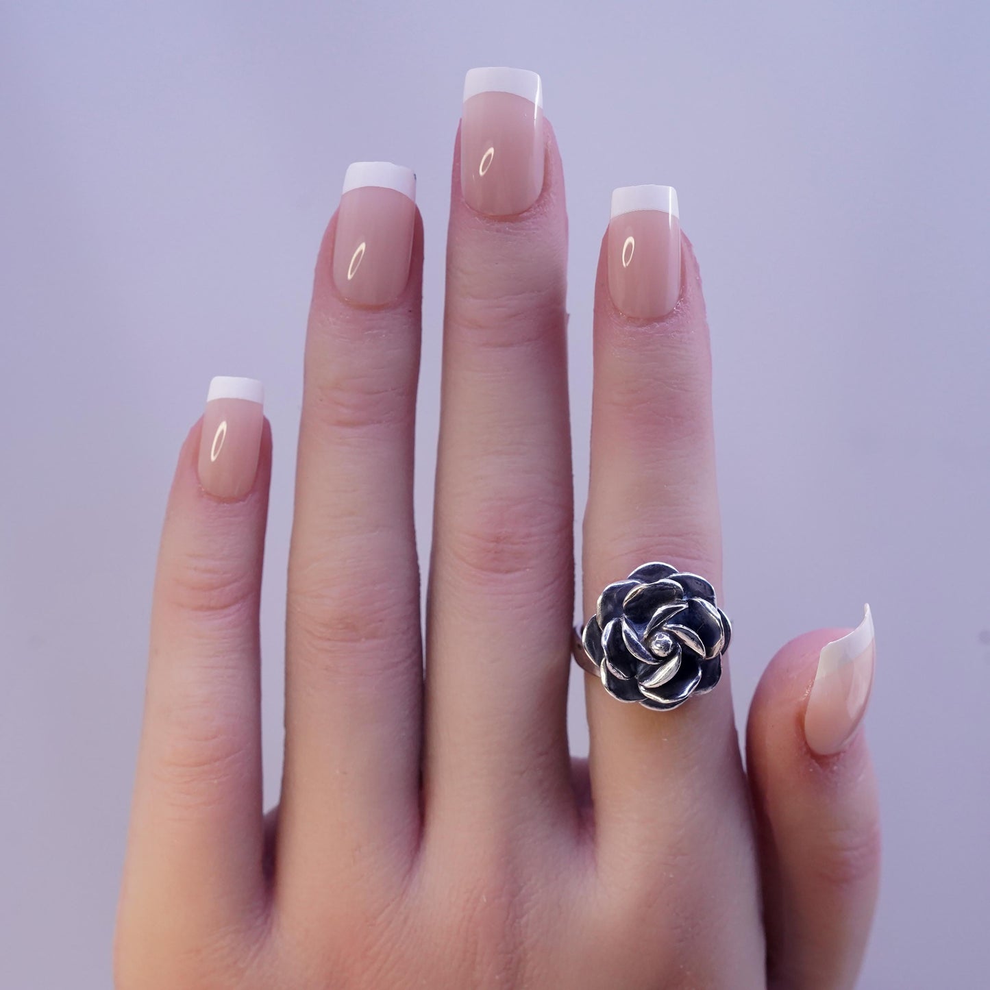 Size 6.25 adjustable, VTG Mexican Sterling silver ring, 925 rose flower band