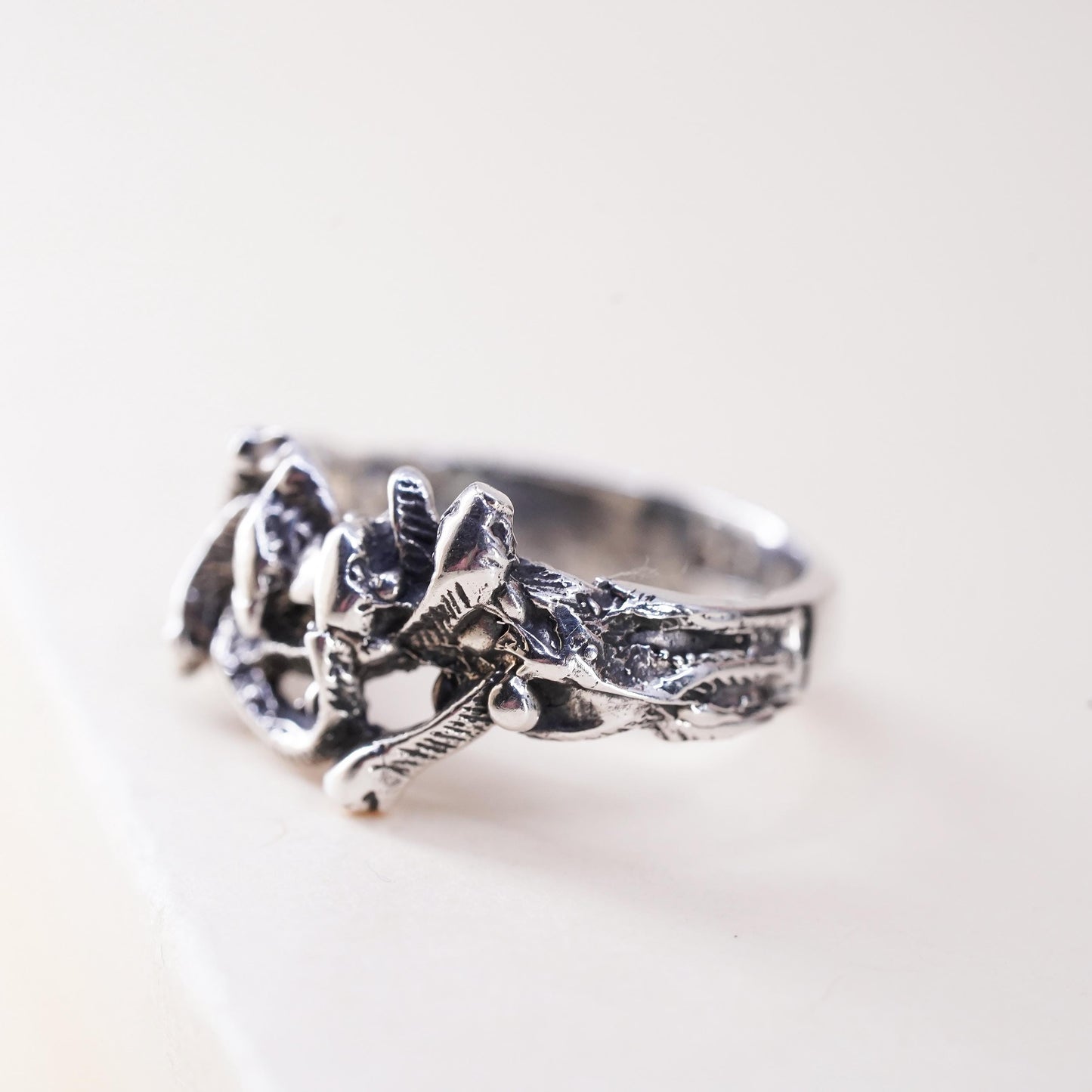 Size 5, vintage Sterling silver handmade ring, 925 snake band
